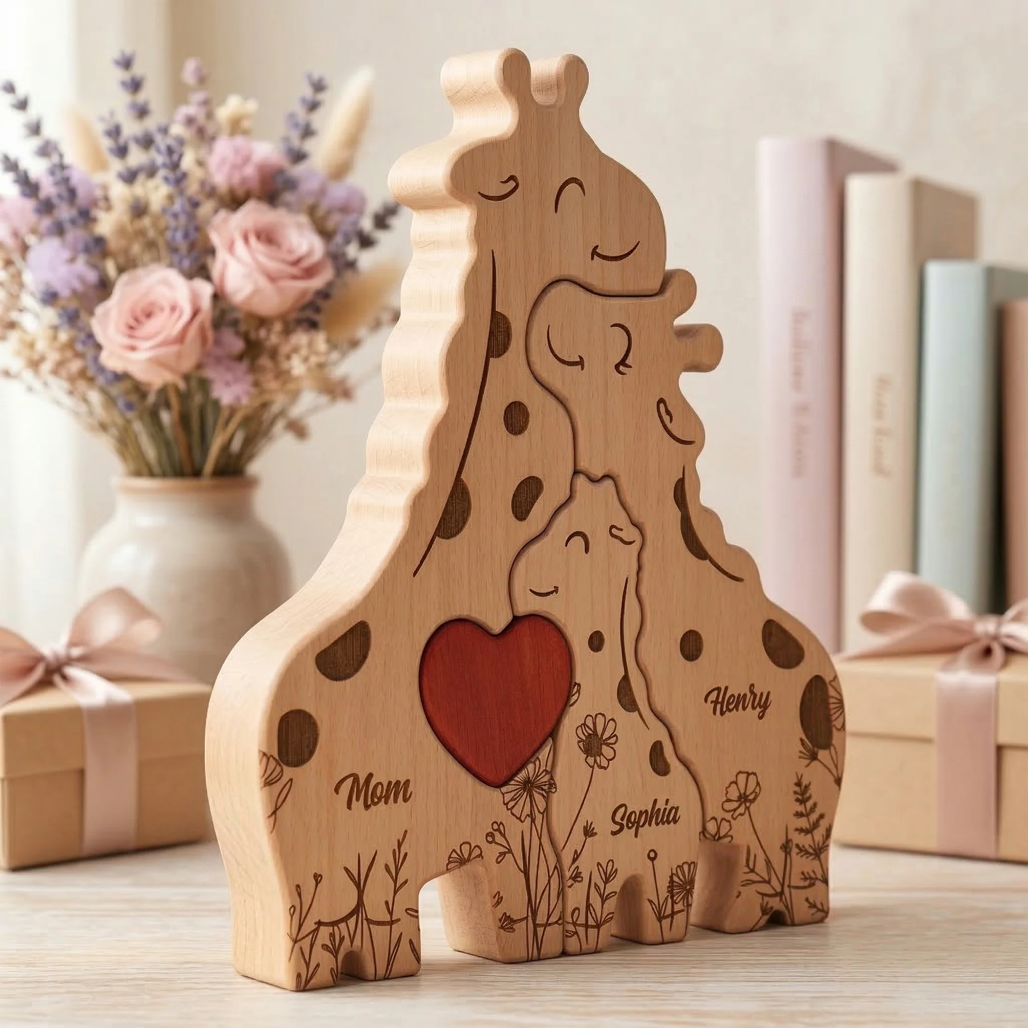 Wooden Giraffe Family Puzzle Mother's Day Gift For Mom, Mum, Wife - Personalized Puzzle - Image 2