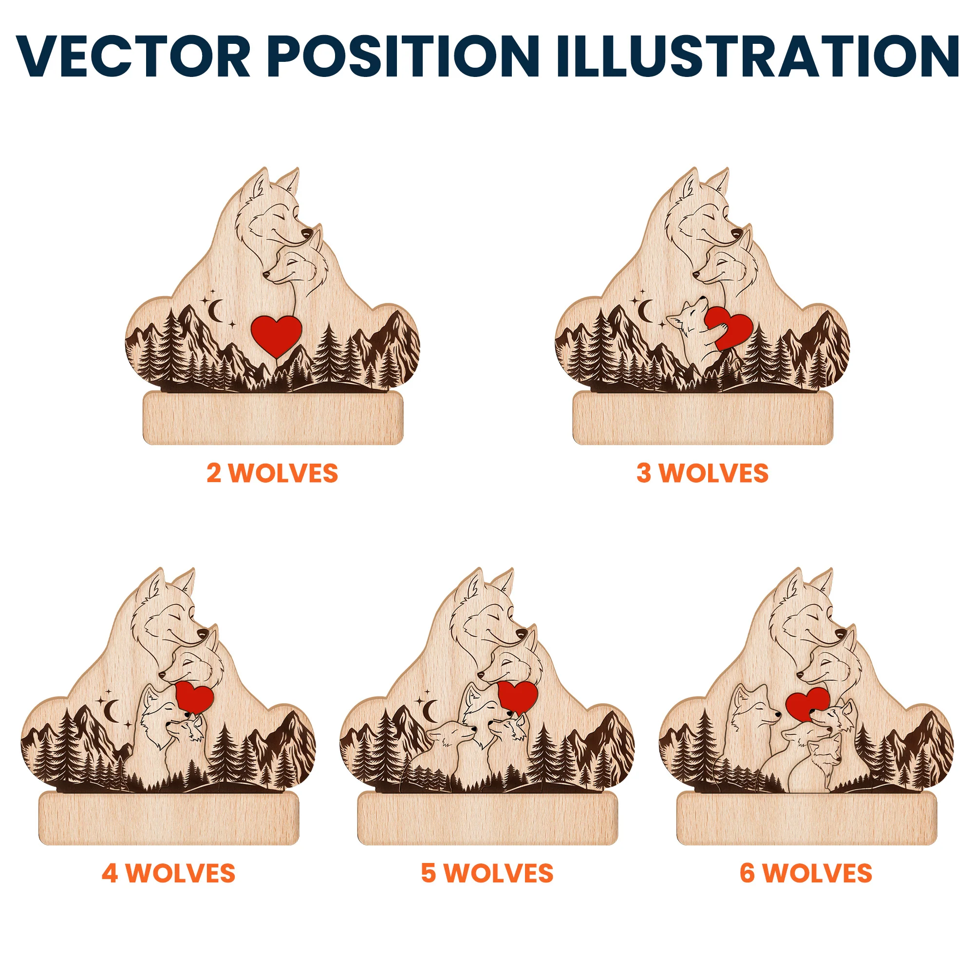 Wooden Wolf Family With Names - Personalized Wooden Wolf Family Puzzle - Image 4