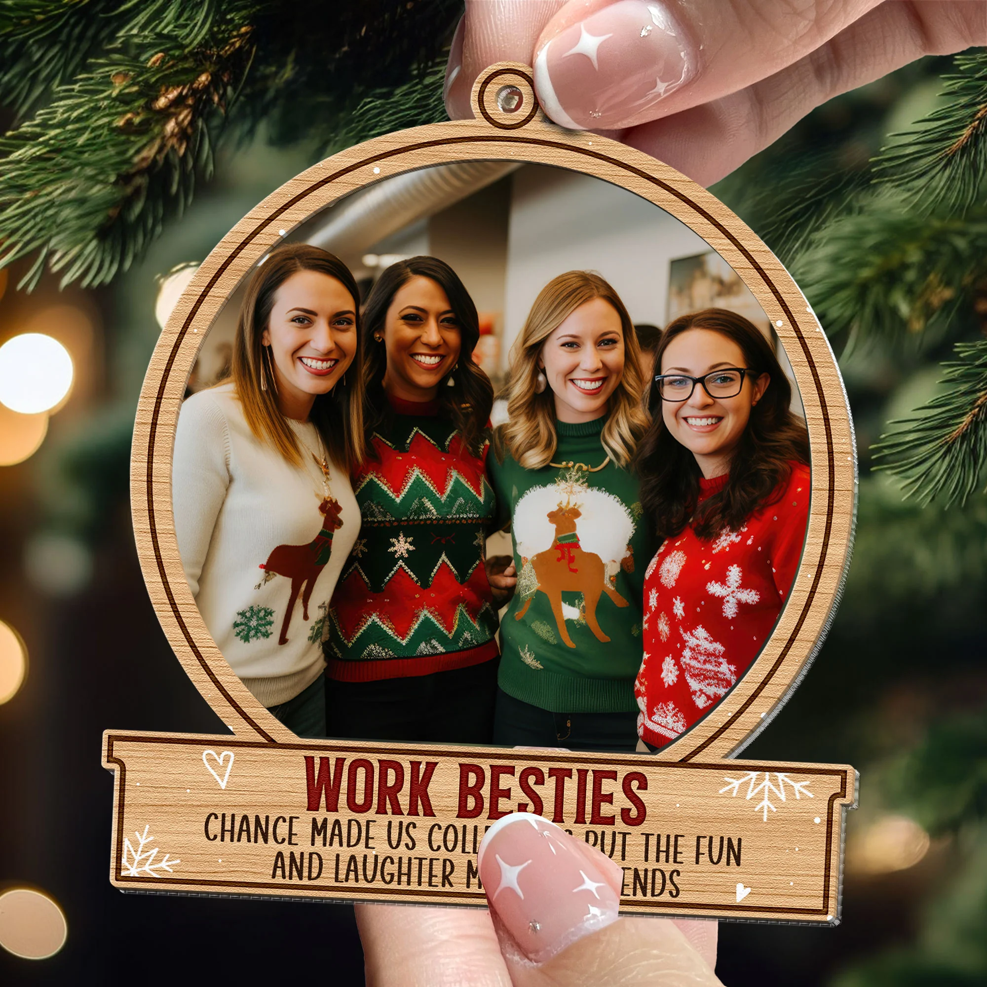 Work Besties - Personalized Wood And Acrylic Ornament - Image 2