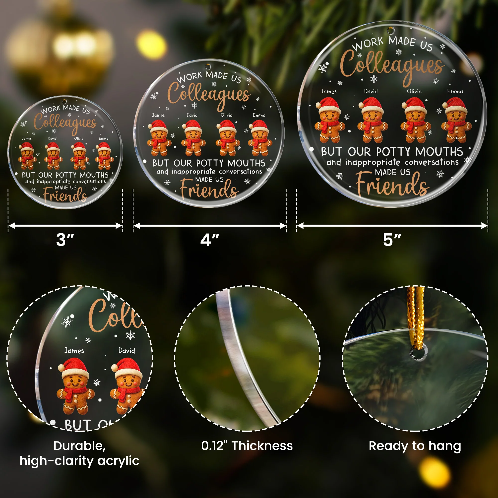 Work Made Us Colleagues - Gingerbread Team - Personalized Acrylic Ornament - Image 5
