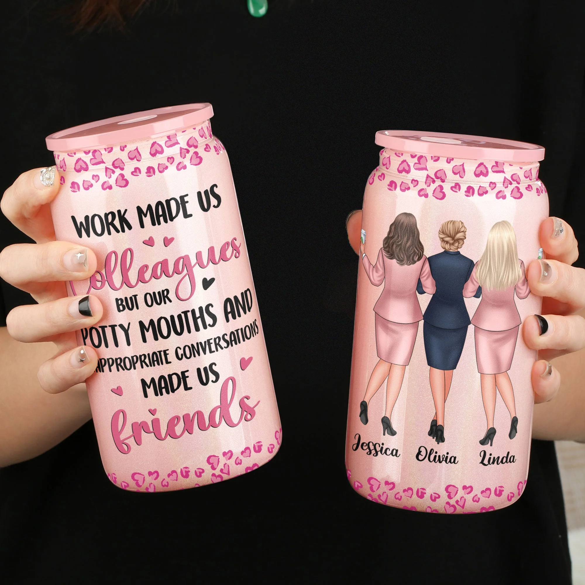Work Made Us Colleagues - Personalized Shimmer Glass Can - Image 3
