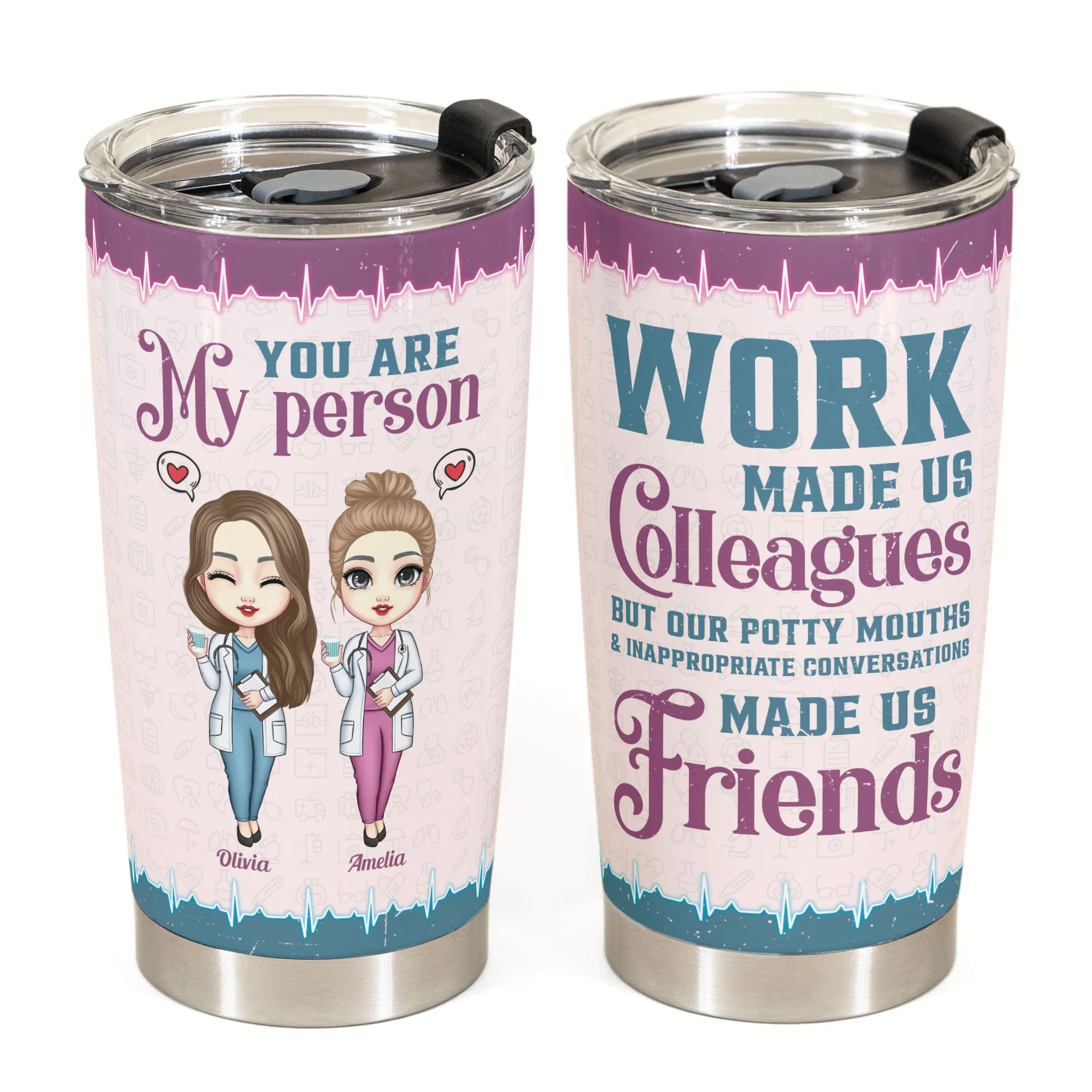 Work Made Us Colleagues - Personalized Tumbler Cup - Birthday, Funny, Colleague Leaving Gift For Co-Workers, Colleagues, Nurses, Doctors, Hospital Workers - Image 2
