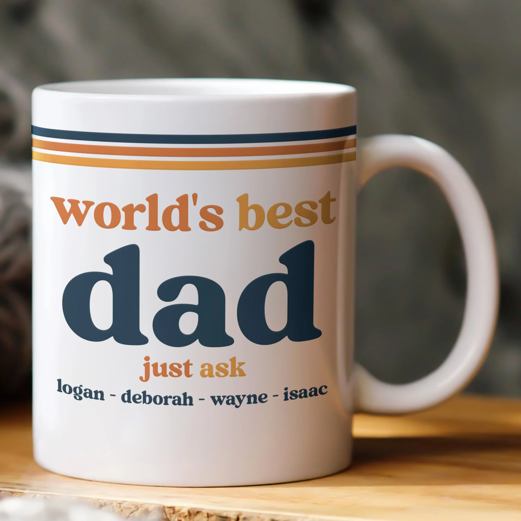 World’s Best Dad Grandpa Papa Retro 70s Father’s Day Gift With Kids’ Names - Personalized Mug - Image 2