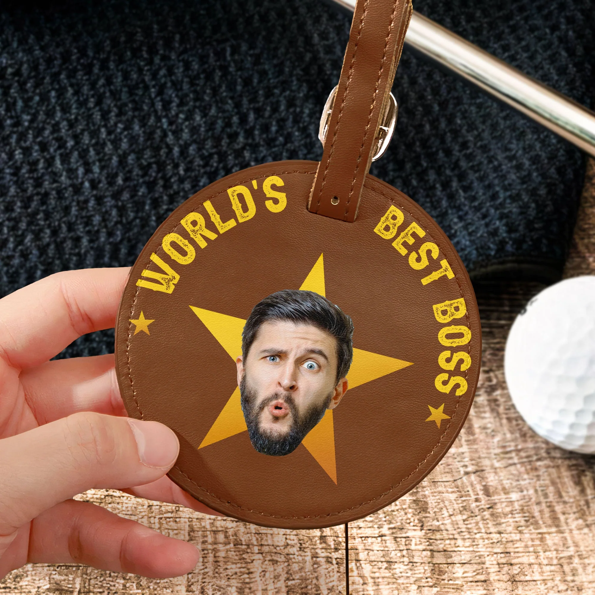 World's Best Boss - Personalized Photo Leather Golf Bag Tag - Image 2