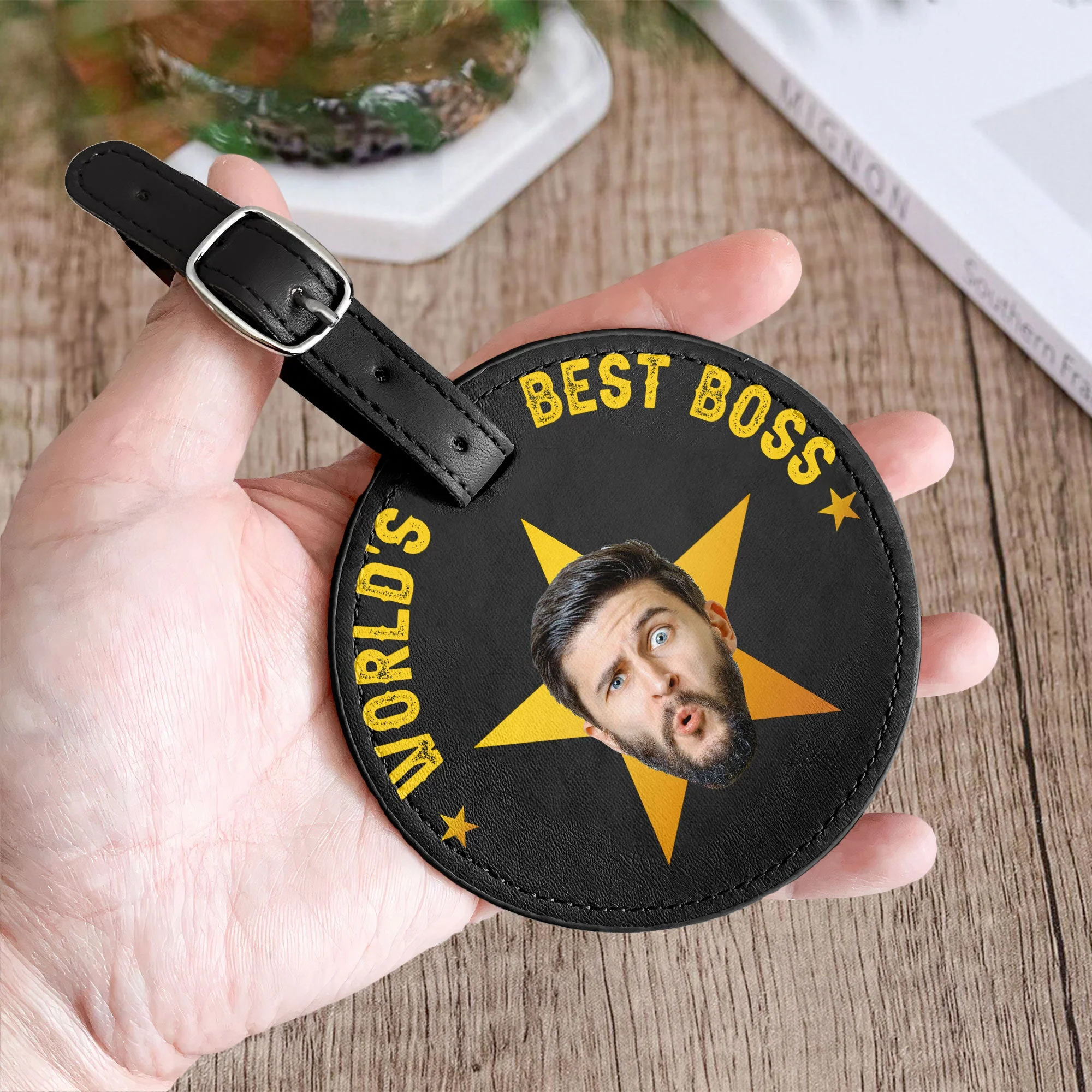 World's Best Boss - Personalized Photo Leather Golf Bag Tag - Image 4