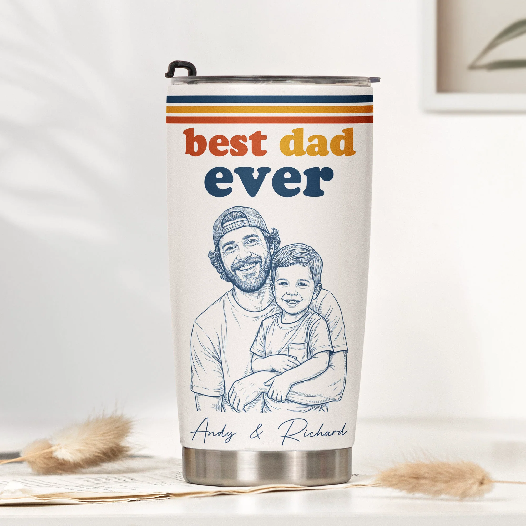World's Best Dad Sketch Line Art Father's Day Gift For Dad, Husband - Personalized Tumbler Cup - Image 2