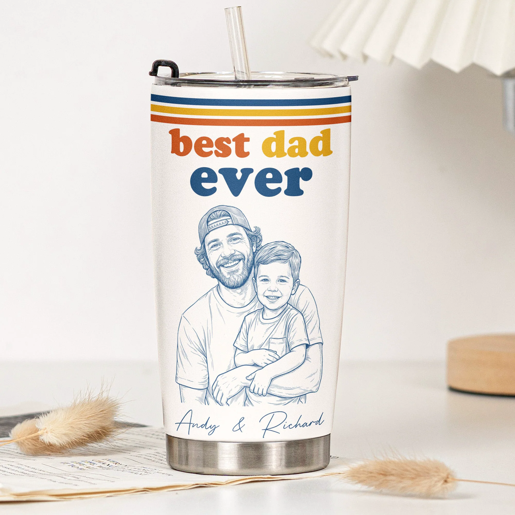 World's Best Dad Sketch Line Art Father's Day Gift For Dad, Husband - Personalized Tumbler Cup - Image 5
