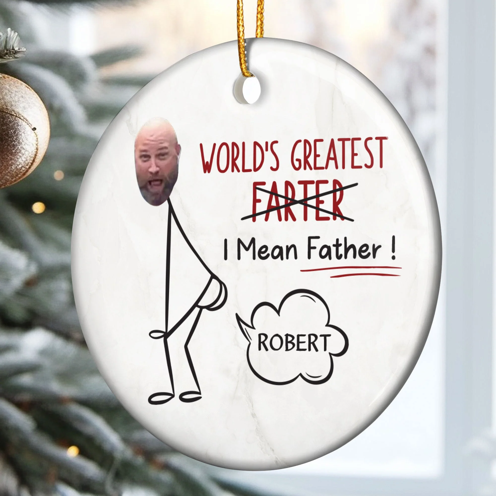 World's Greatest Farter 2 - Personalized Ceramic Photo Ornament - Image 3