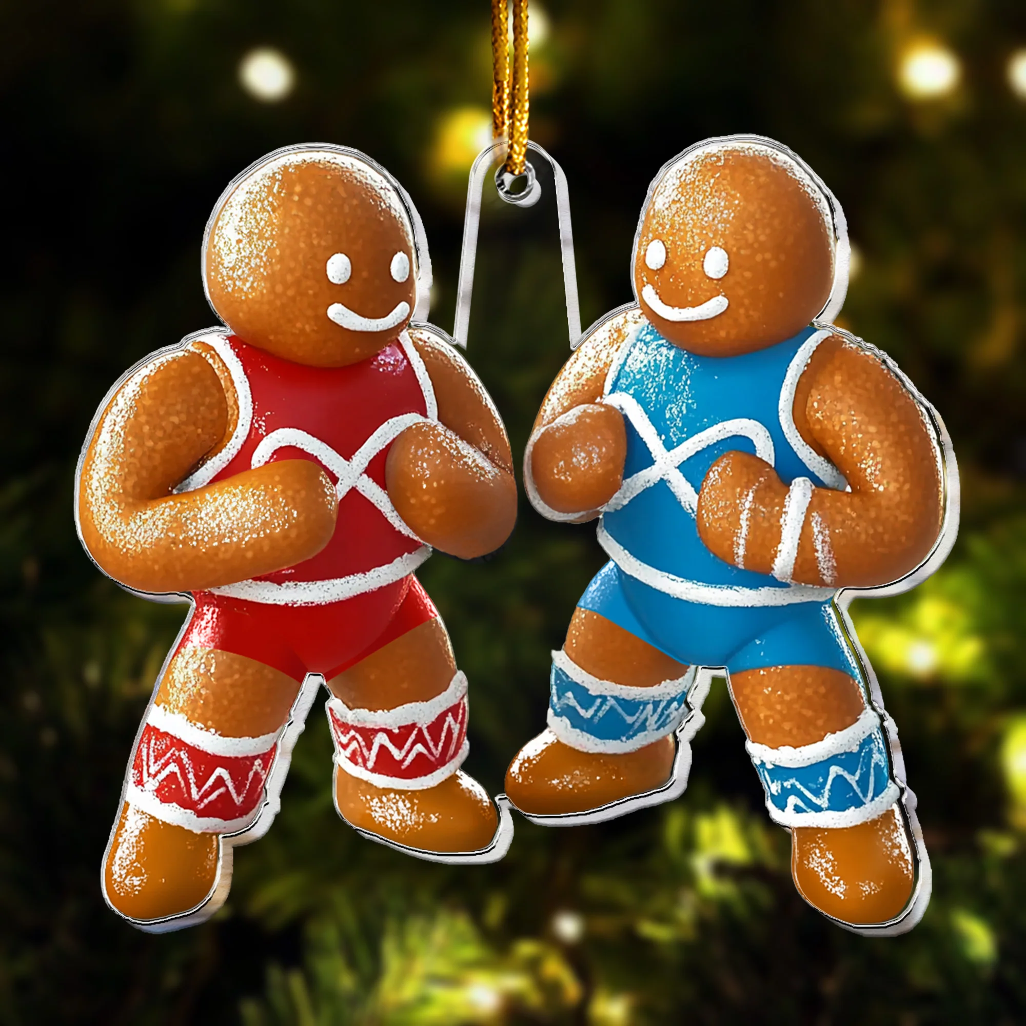 Wrestling Gingerbread Christmas Ornament - Flat Ornament - Personalized Acrylic Ornament - Image 3
