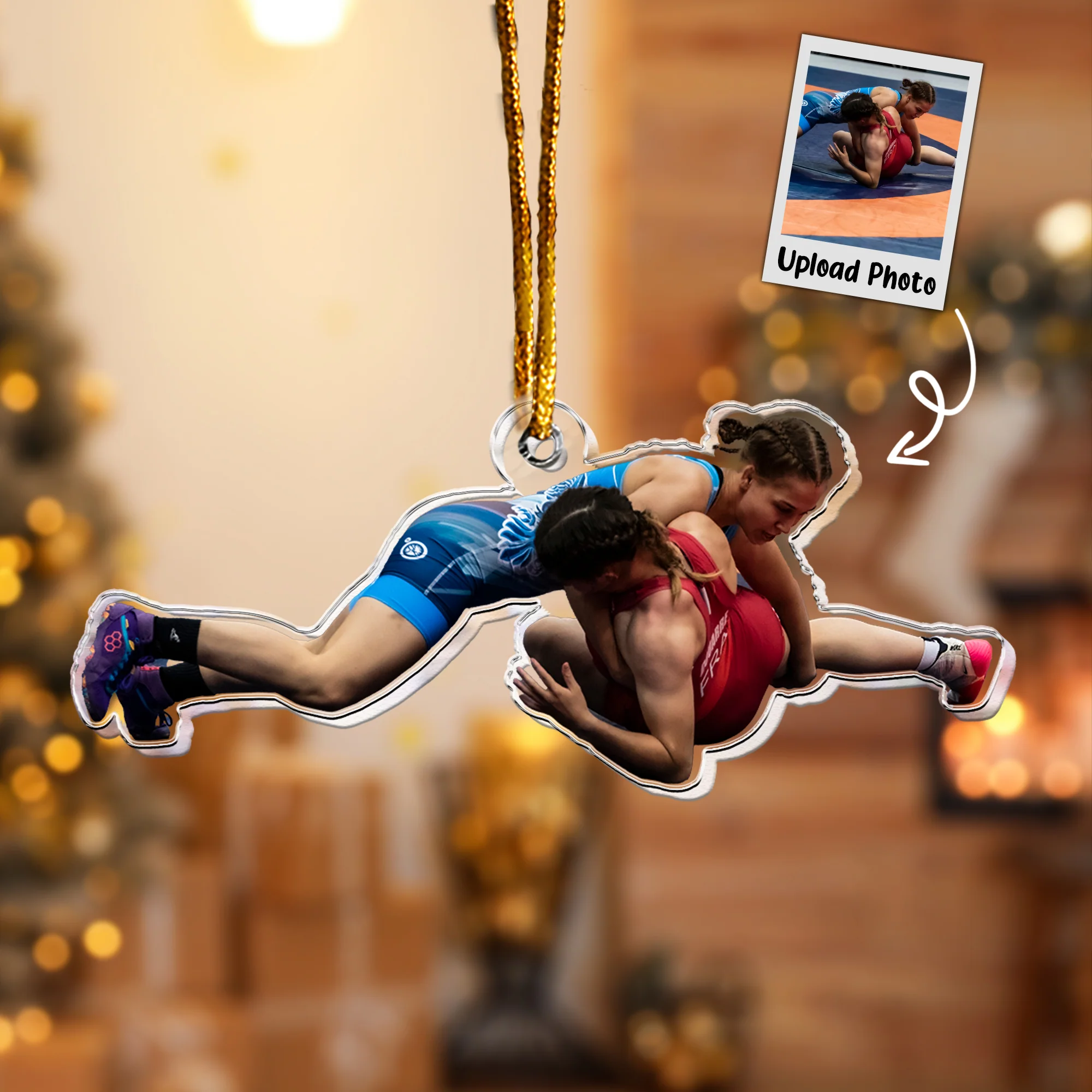 Wrestling Ornament Christmas Bauble - Personalized Acrylic Photo Ornament - Image 4