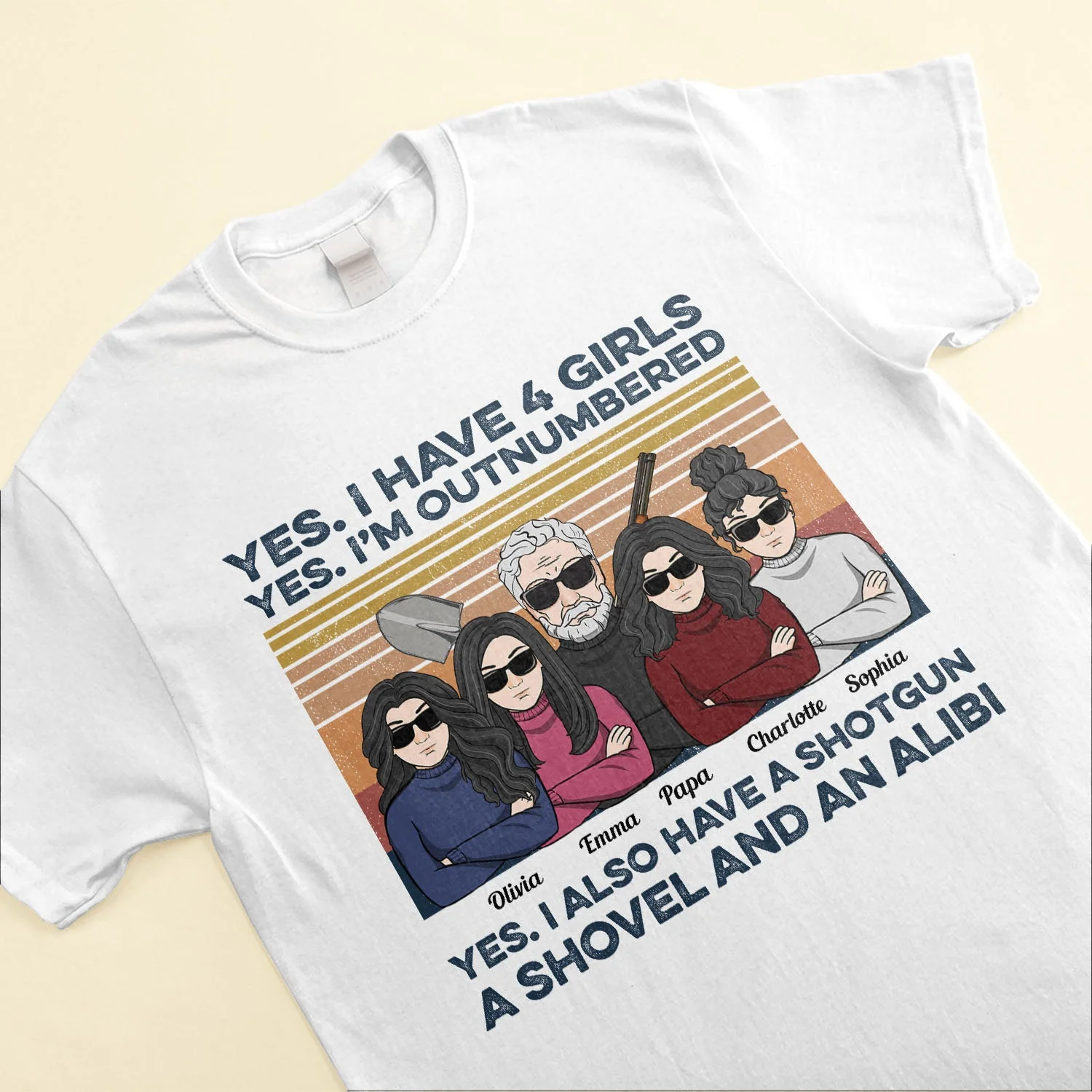 Yes I Have Daughters, Shovel, Alibi - Personalized Vintage Shirt - Christmas Gift For Father, Dad, Papa - Image 3