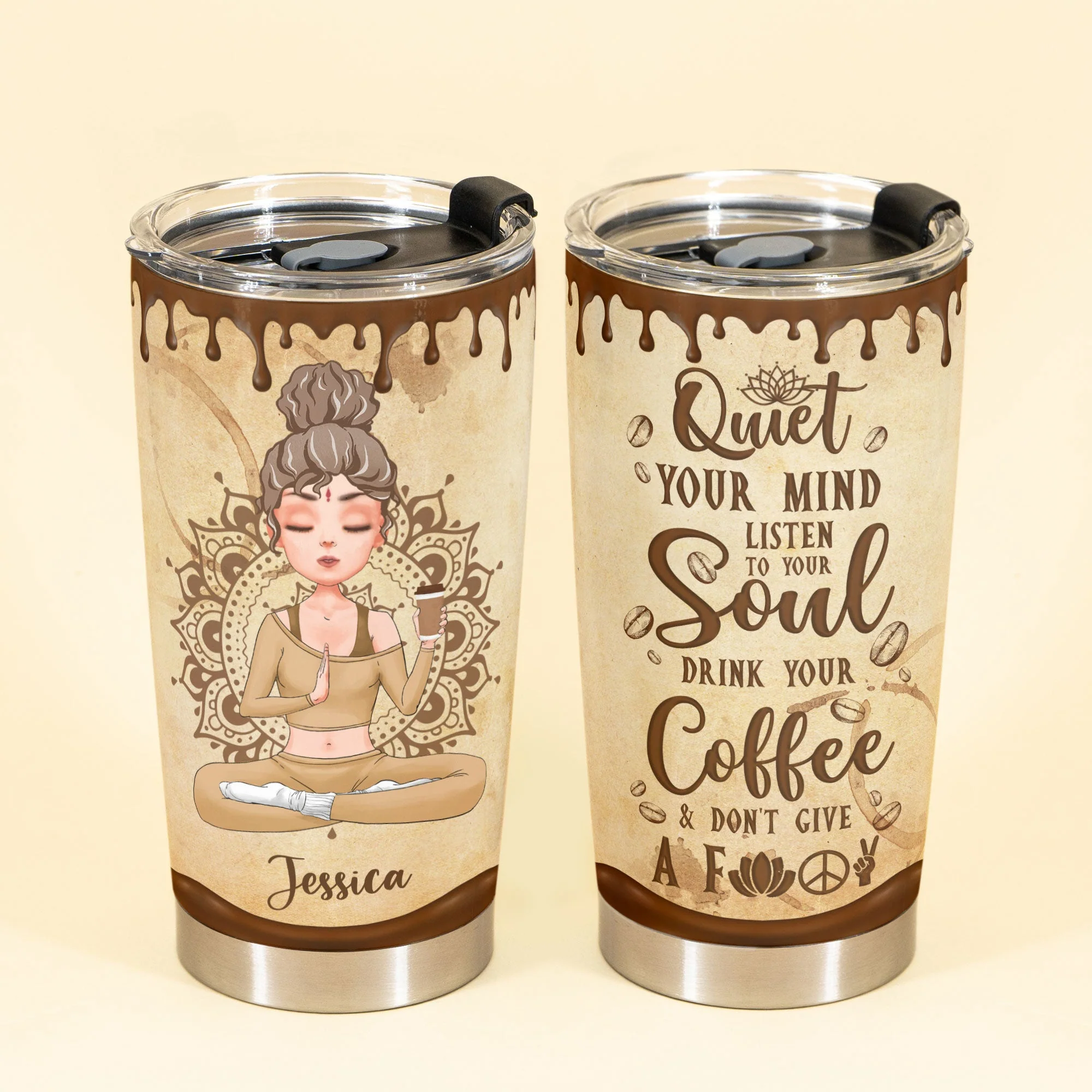 Yoga And Drink Coffee - Personalized Tumbler Cup - Birthday Gift For Yoga And Coffee Lover, Meditation Mom, Caffeine Girl - Image 2