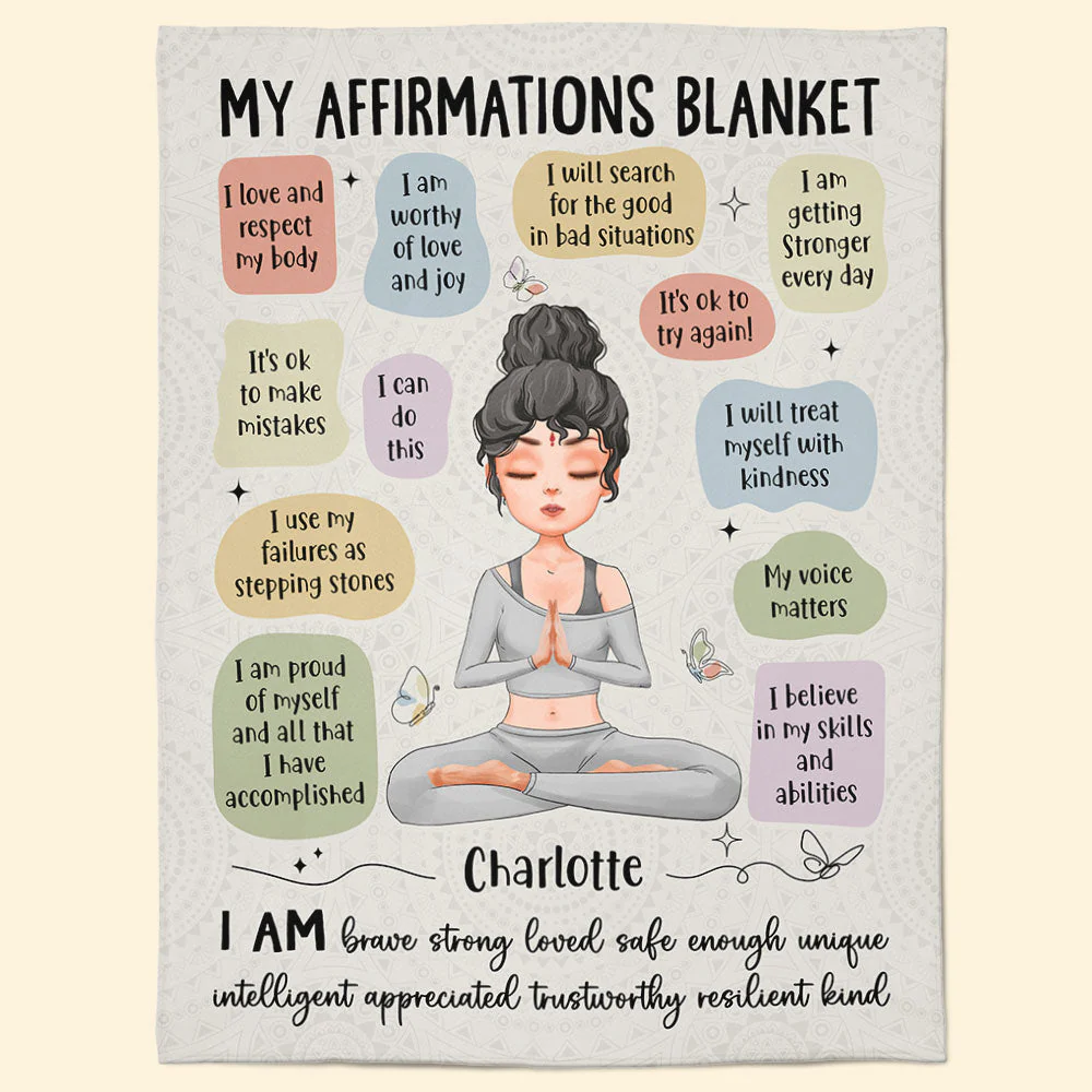 Yoga Girl Affirmations Blanket - Personalized Blanket - Image 3