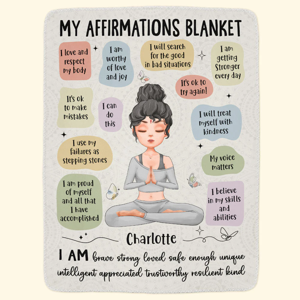 Yoga Girl Affirmations Blanket - Personalized Blanket - Image 4