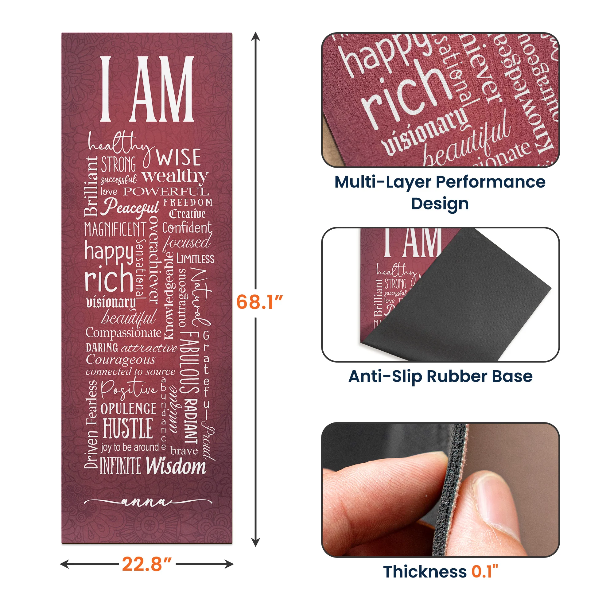 Yoga Positive Affirmations - Personalized Yoga Mat - Image 7