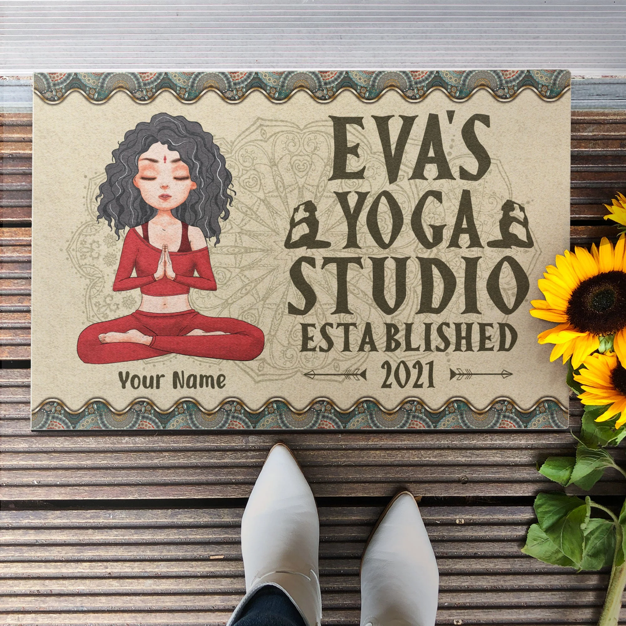 Yoga Studio - Personalized Doormat  - Birthday Gift For Yoga Lover - Yoga Girl Illustration - Image 2