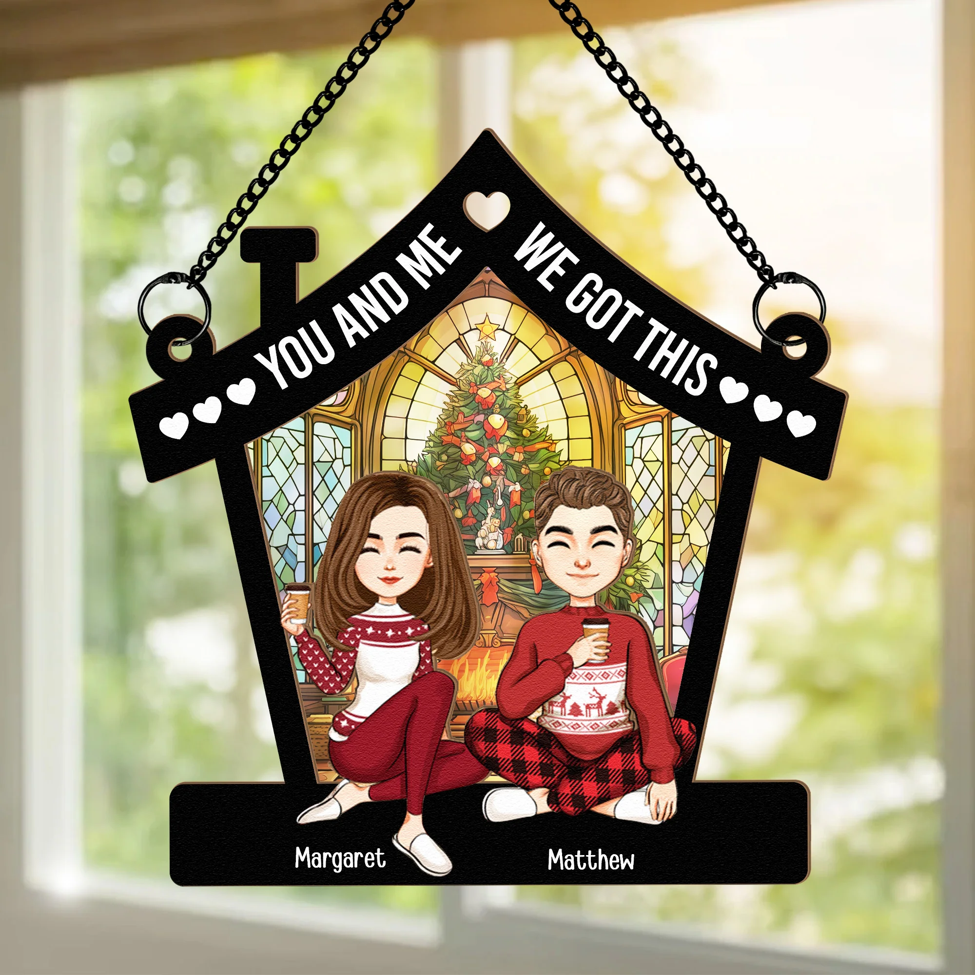 You And Me And Christmas - Personalized Window Hanging Suncatcher Ornament - Image 2