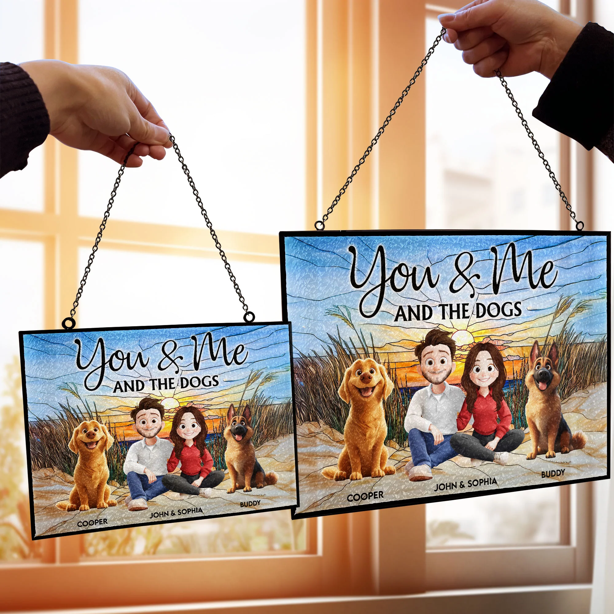 You And Me And The Dogs - Personalized Stained Glass Suncatcher - Image 2