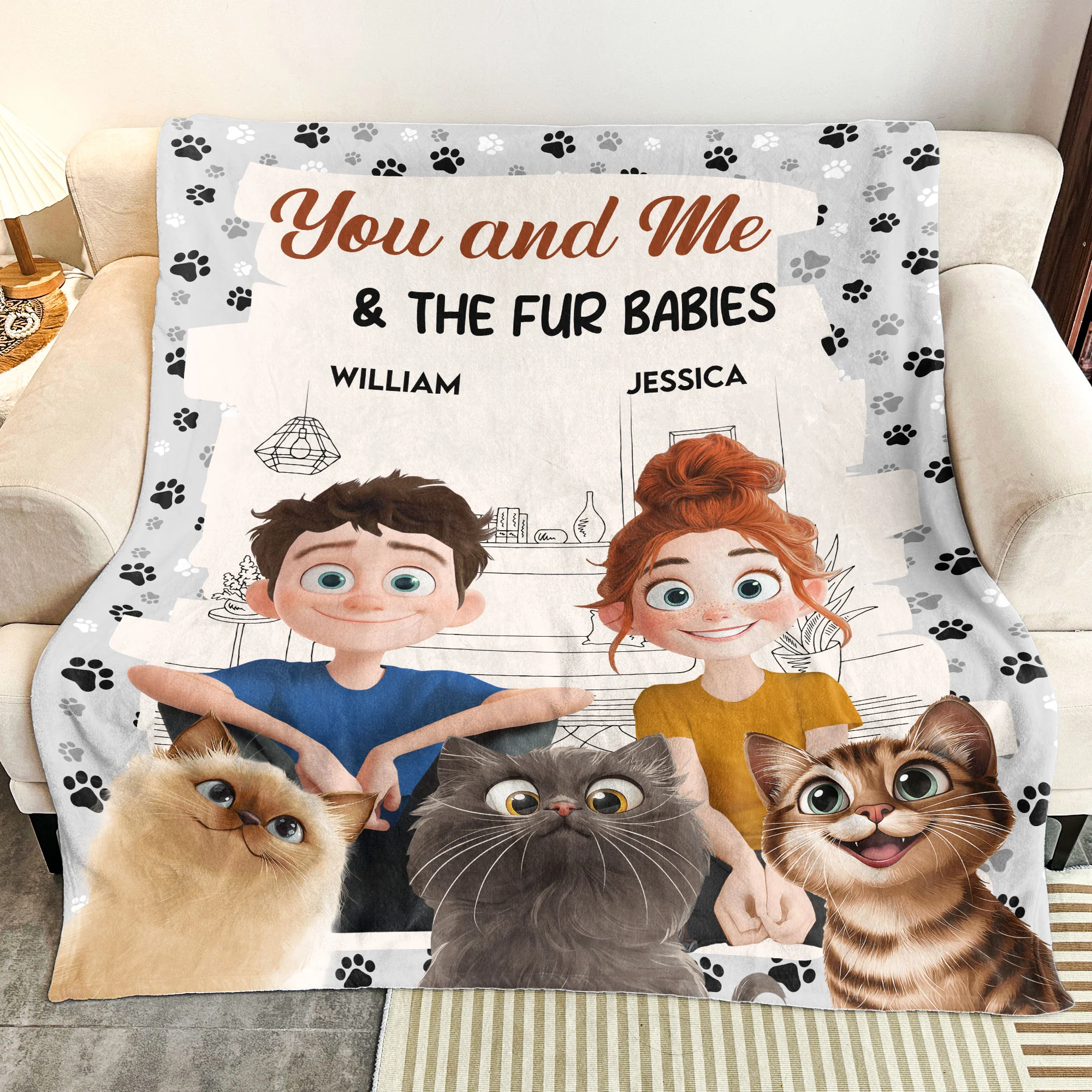 You And Me, And The Fur Babies - Personalized Blanket - Image 3