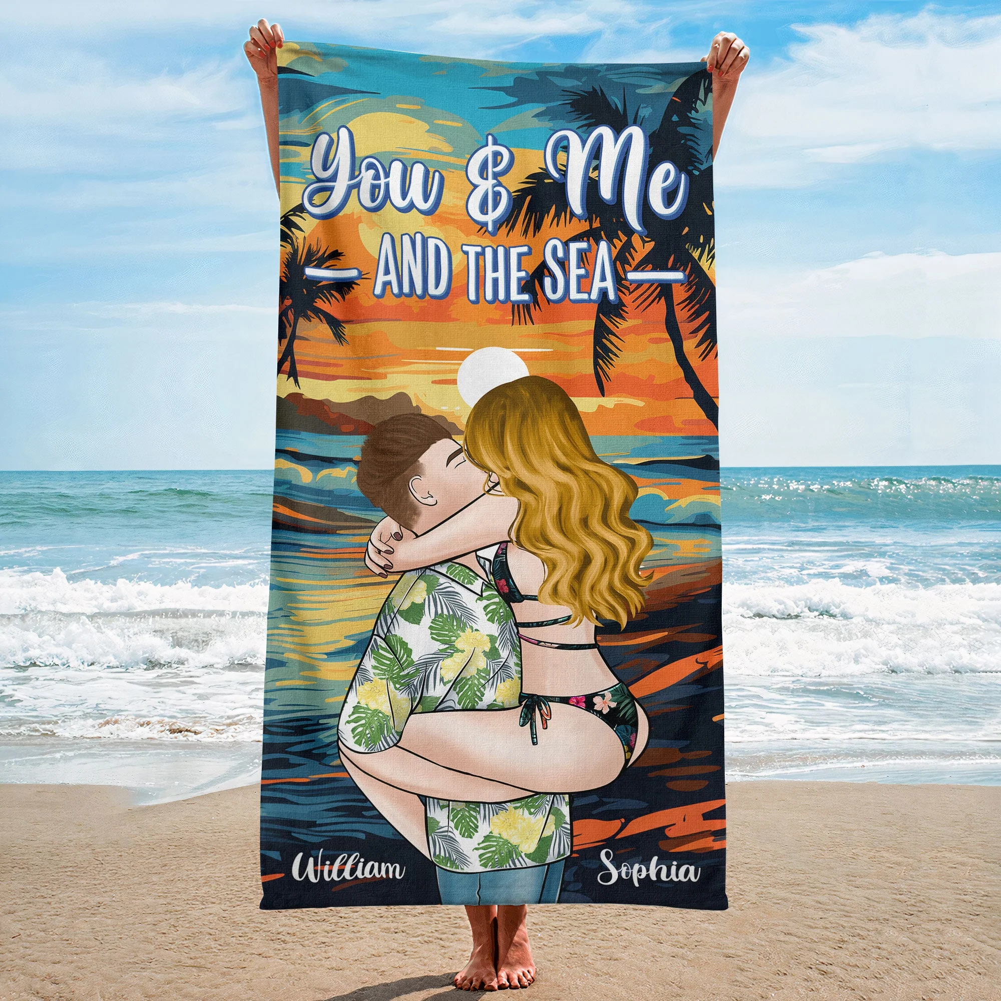 You And Me And The Sea - Personalized Beach Towel - Image 2