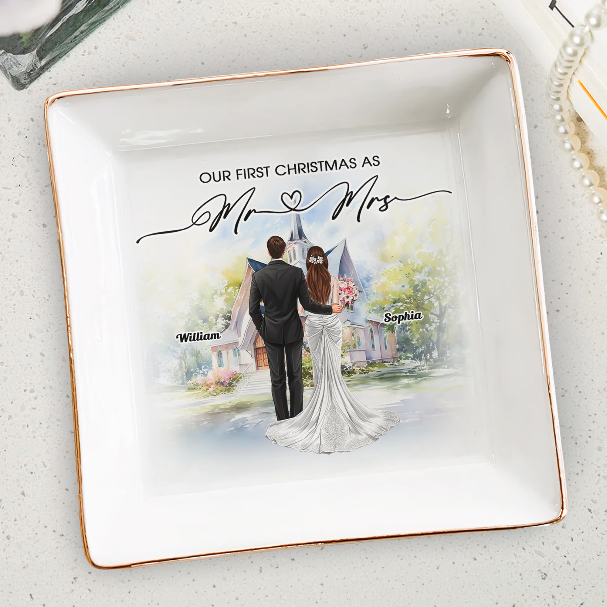 You And Me First Christmas As Mr Mrs - Personalized Jewelry Dish - Image 3