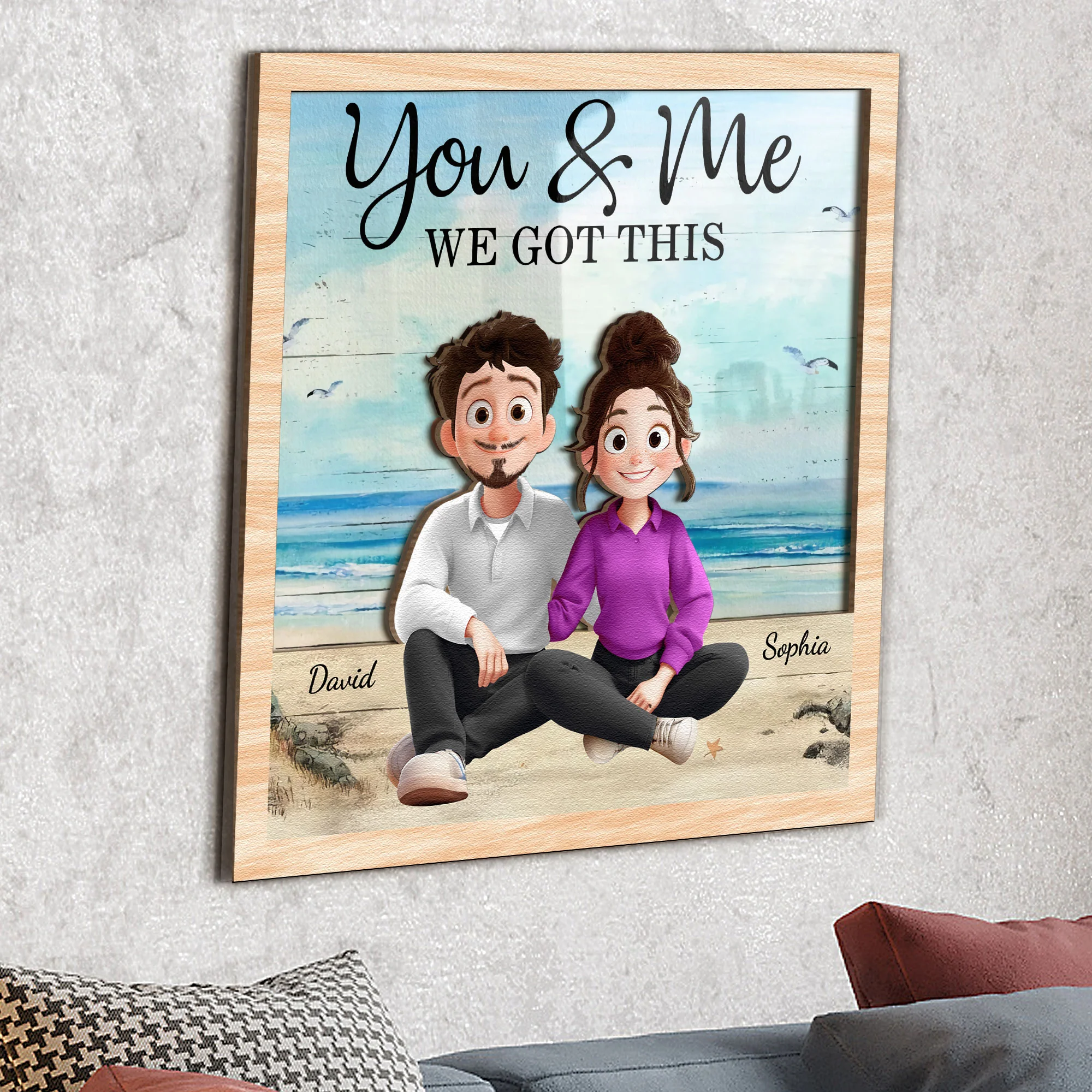 You And Me We Got This - Cartoon Couple - Personalized Wood And Acrylic Wall Art - Image 2