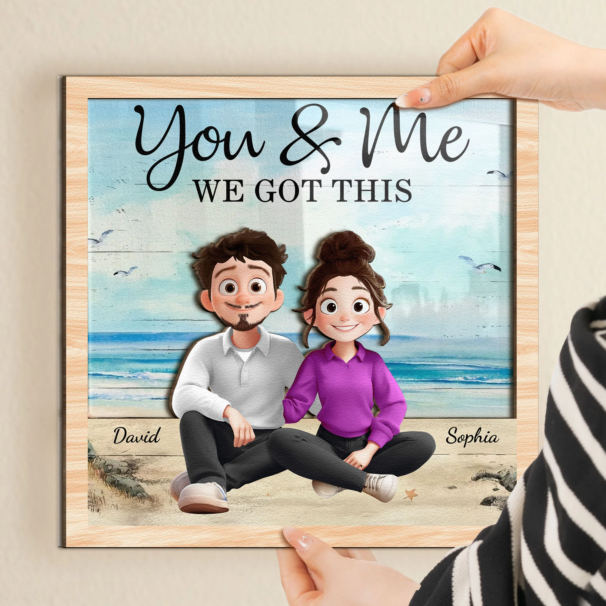 You And Me We Got This - Cartoon Couple - Personalized Wood And Acrylic Wall Art - Image 3