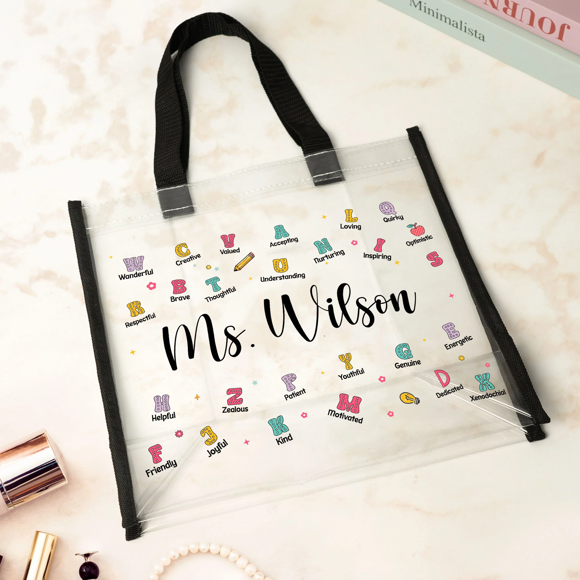 You Are A Teacher Alphabet Style - Personalized Clear Tote Bag - Image 3