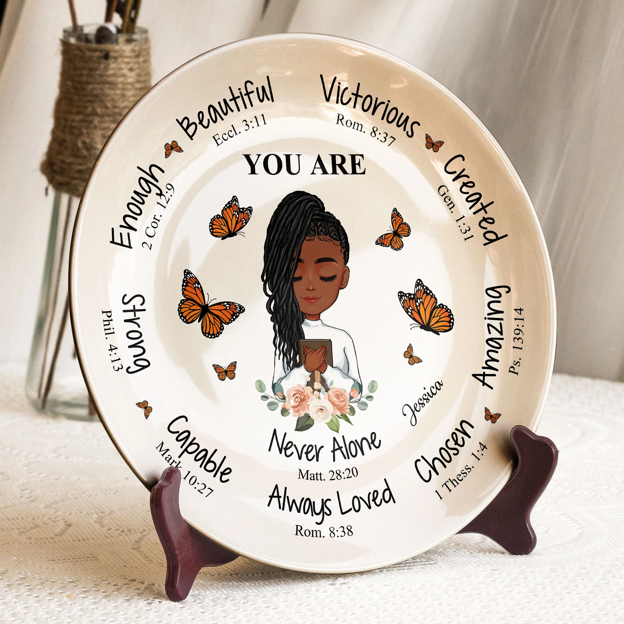 You Are Beautiful Victorious Affirmation Gift - Personalized Ceramic Plate - Image 2