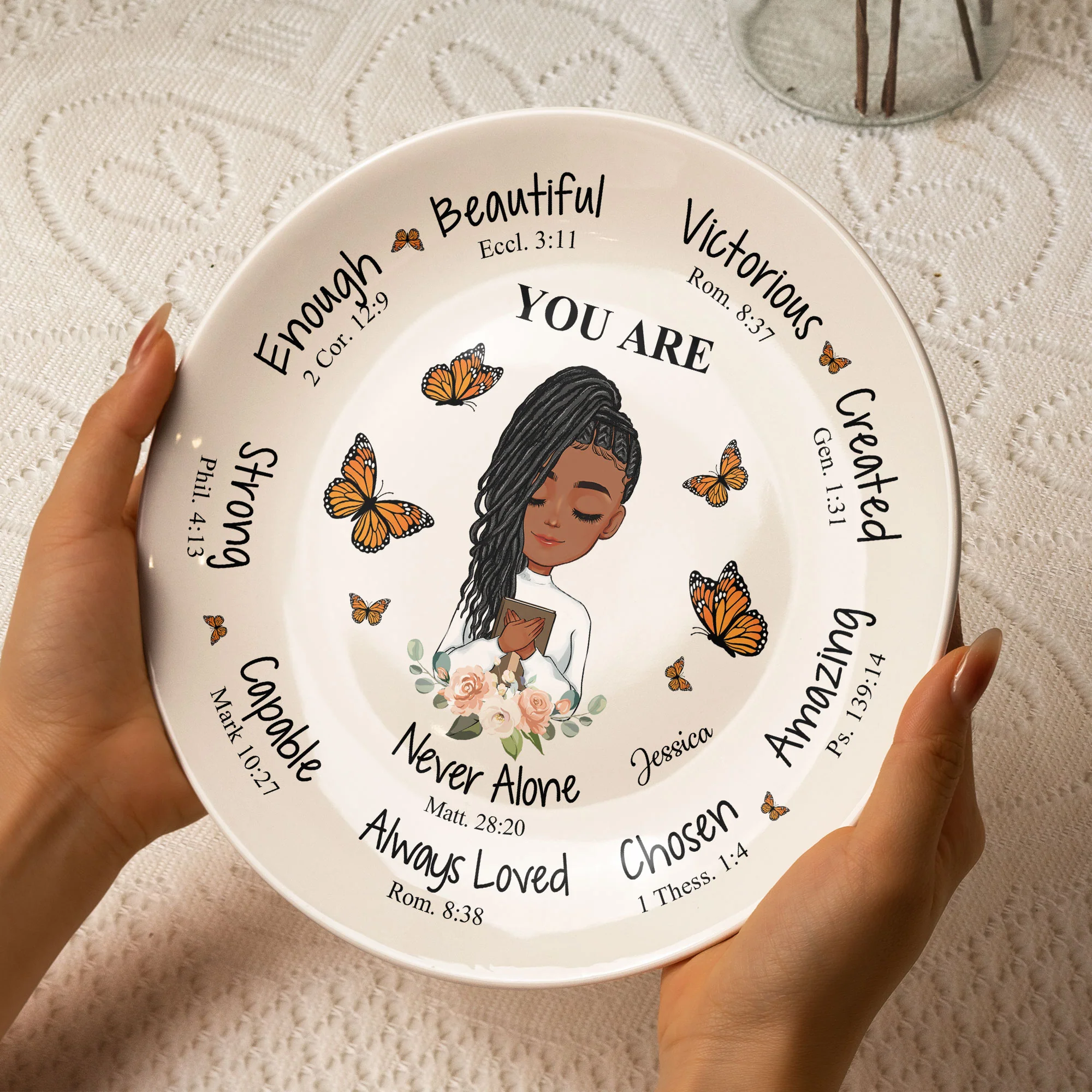 You Are Beautiful Victorious Affirmation Gift - Personalized Ceramic Plate - Image 4