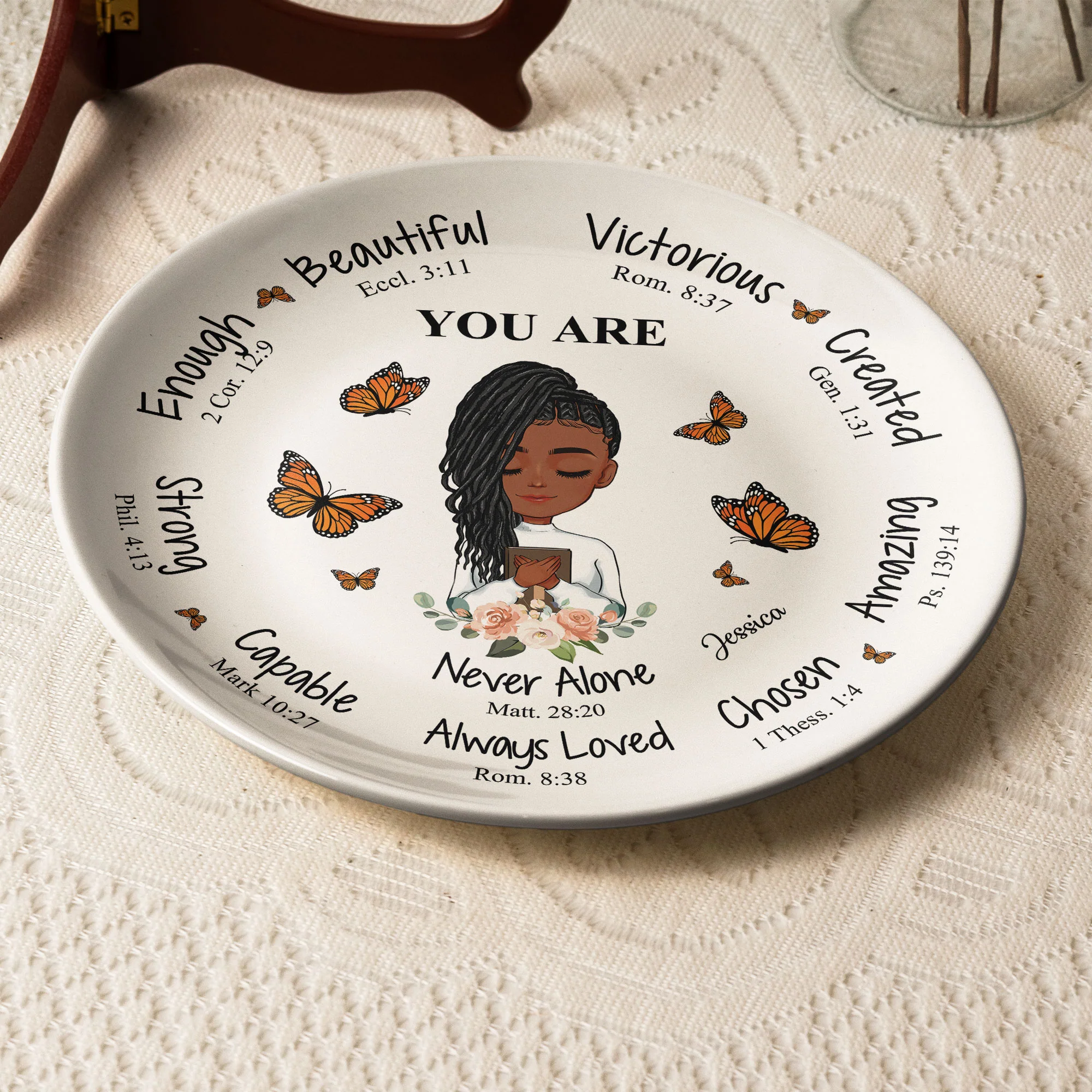 You Are Beautiful Victorious Affirmation Gift - Personalized Ceramic Plate - Image 5