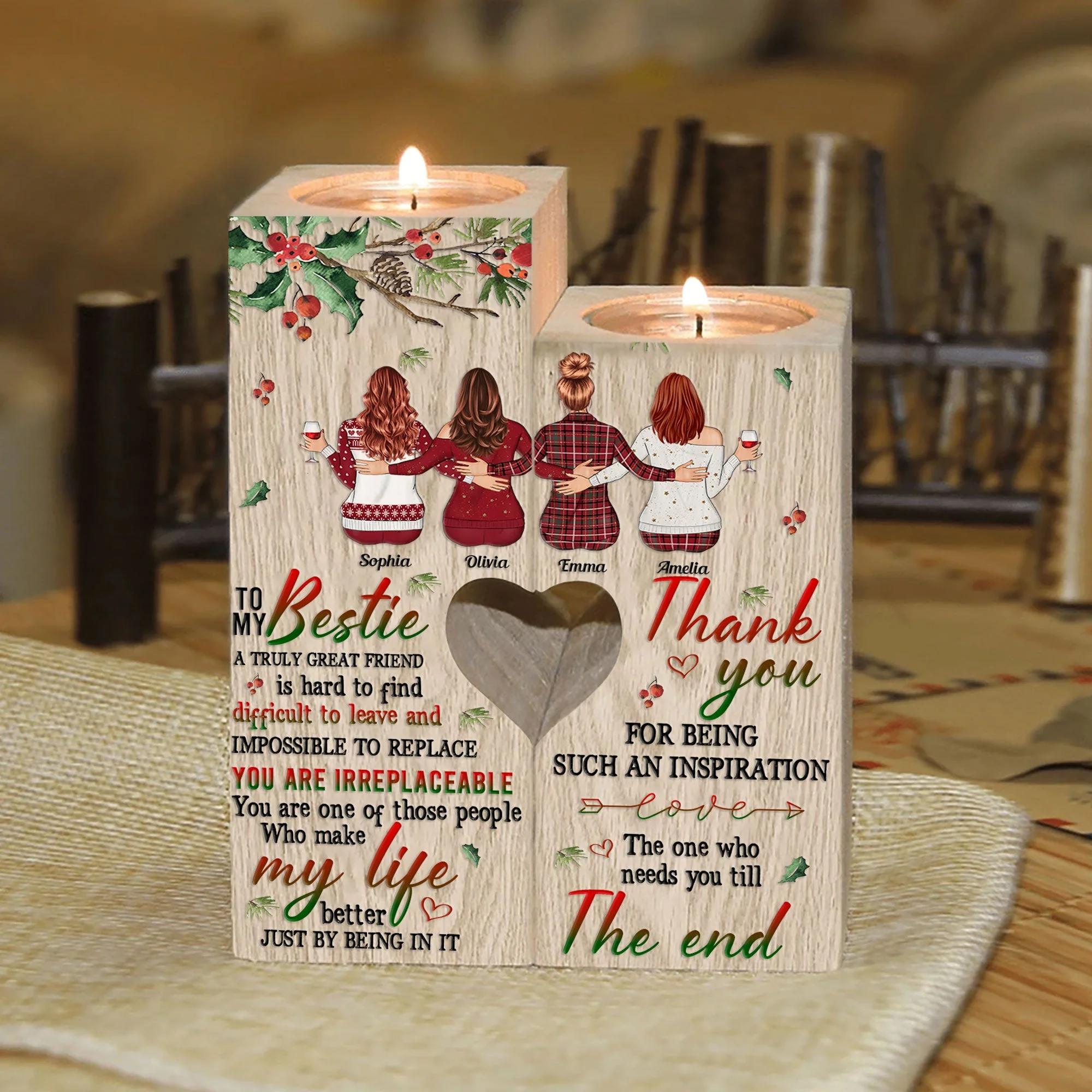 You Are Irreplaceable - Personalized Wood Candle Holder -  Gift For Friends, Besties, Soul Sisters - Image 3