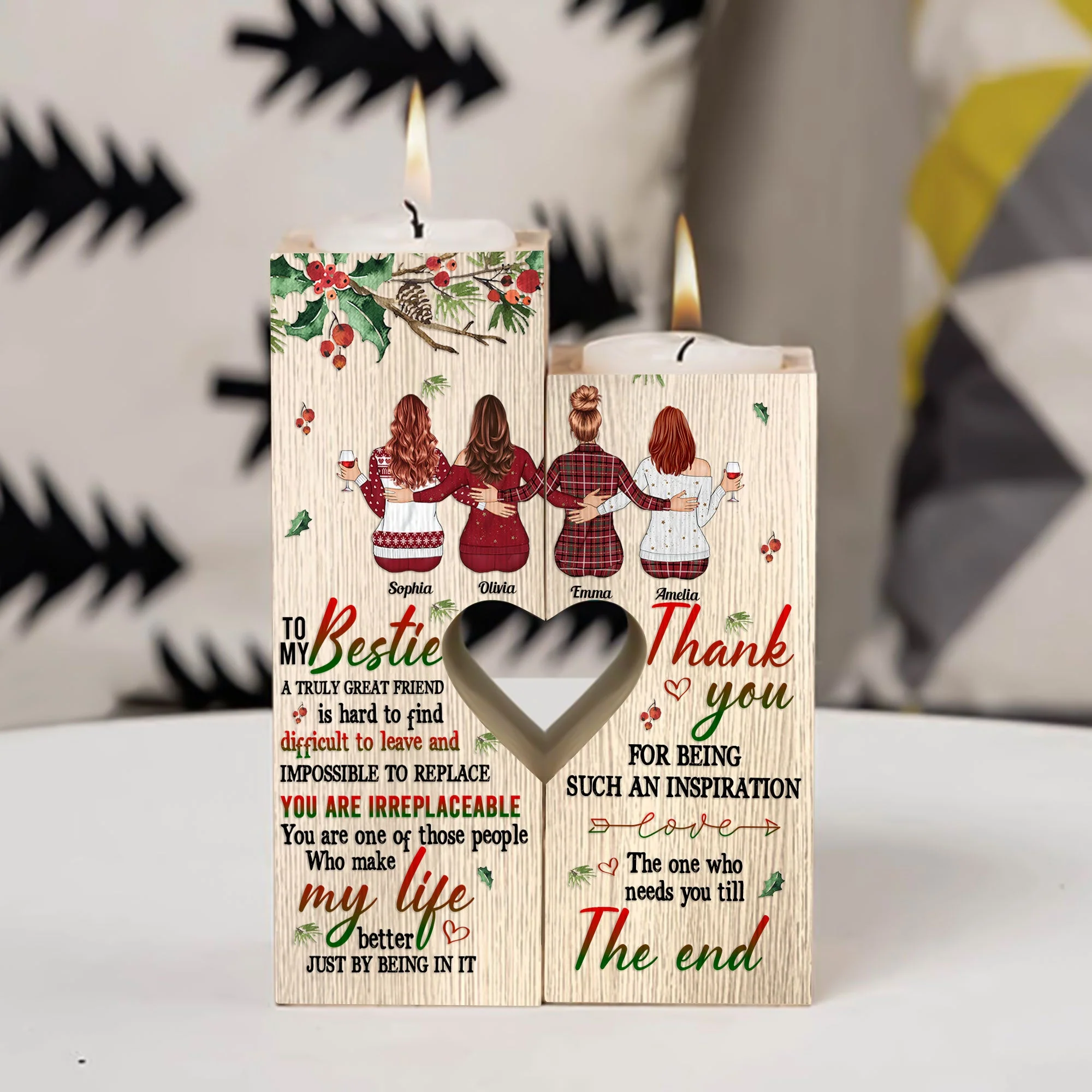 You Are Irreplaceable - Personalized Wood Candle Holder -  Gift For Friends, Besties, Soul Sisters - Image 4