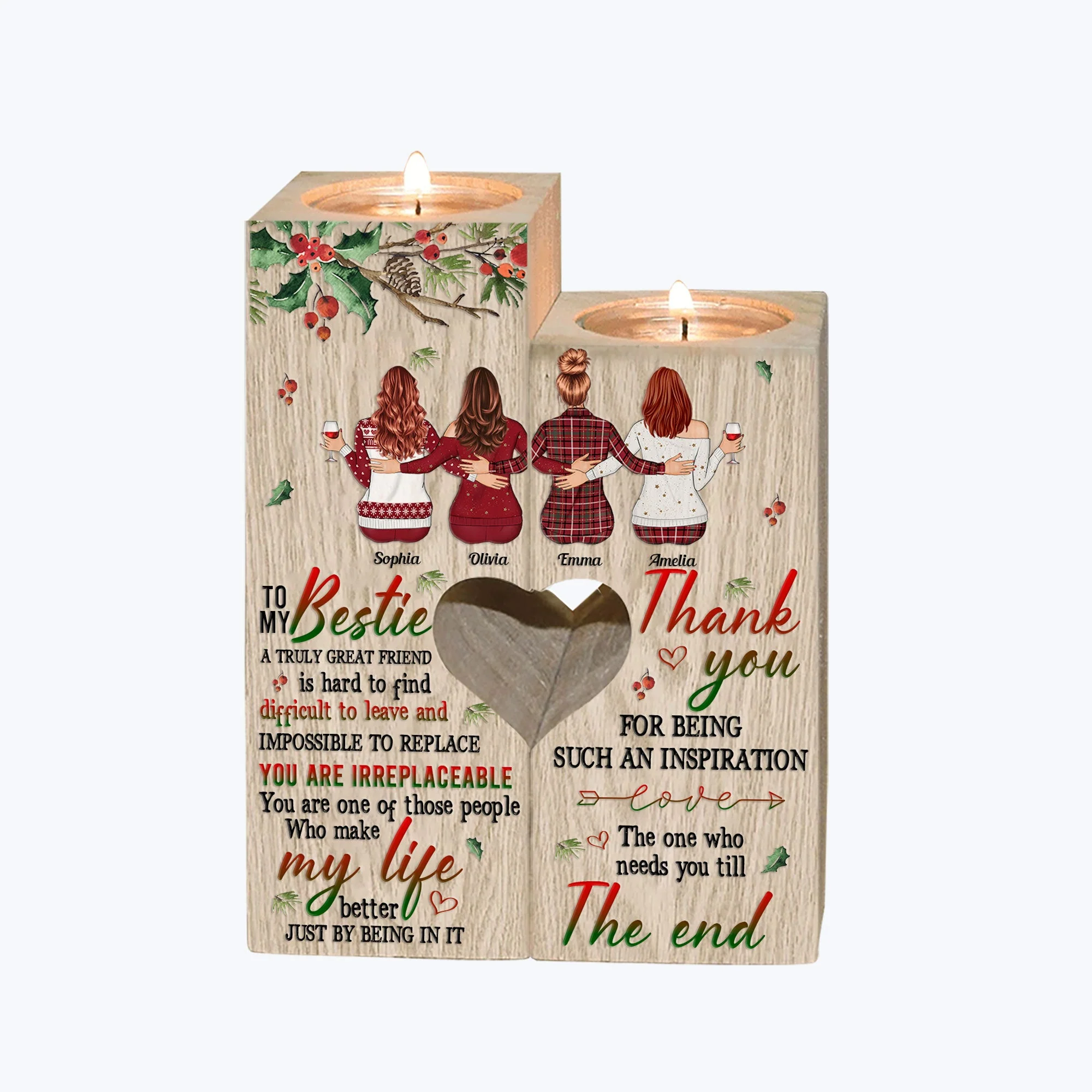 You Are Irreplaceable - Personalized Wood Candle Holder -  Gift For Friends, Besties, Soul Sisters - Image 5