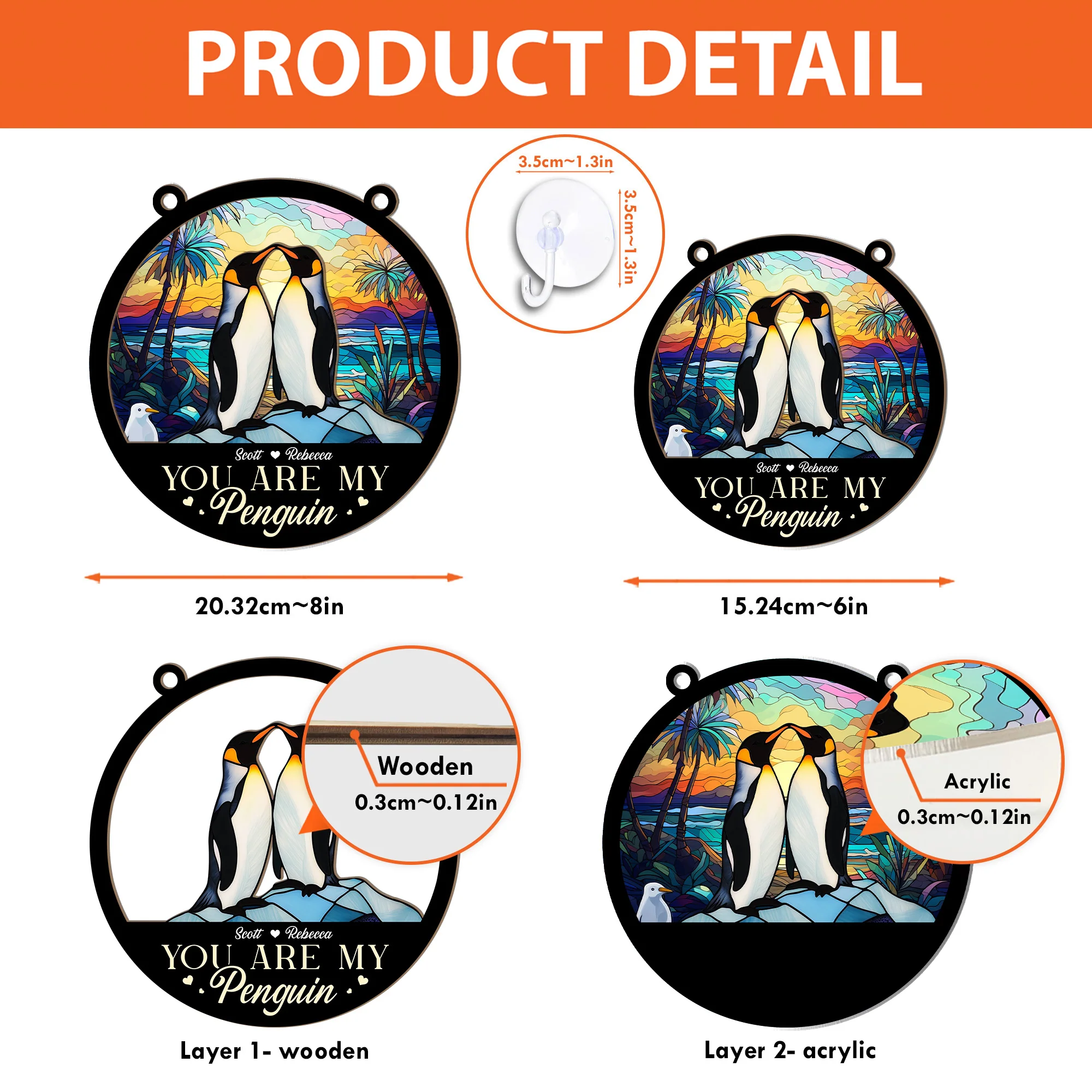 You Are My Penguin - Personalized Window Hanging Suncatcher Ornament - Image 5