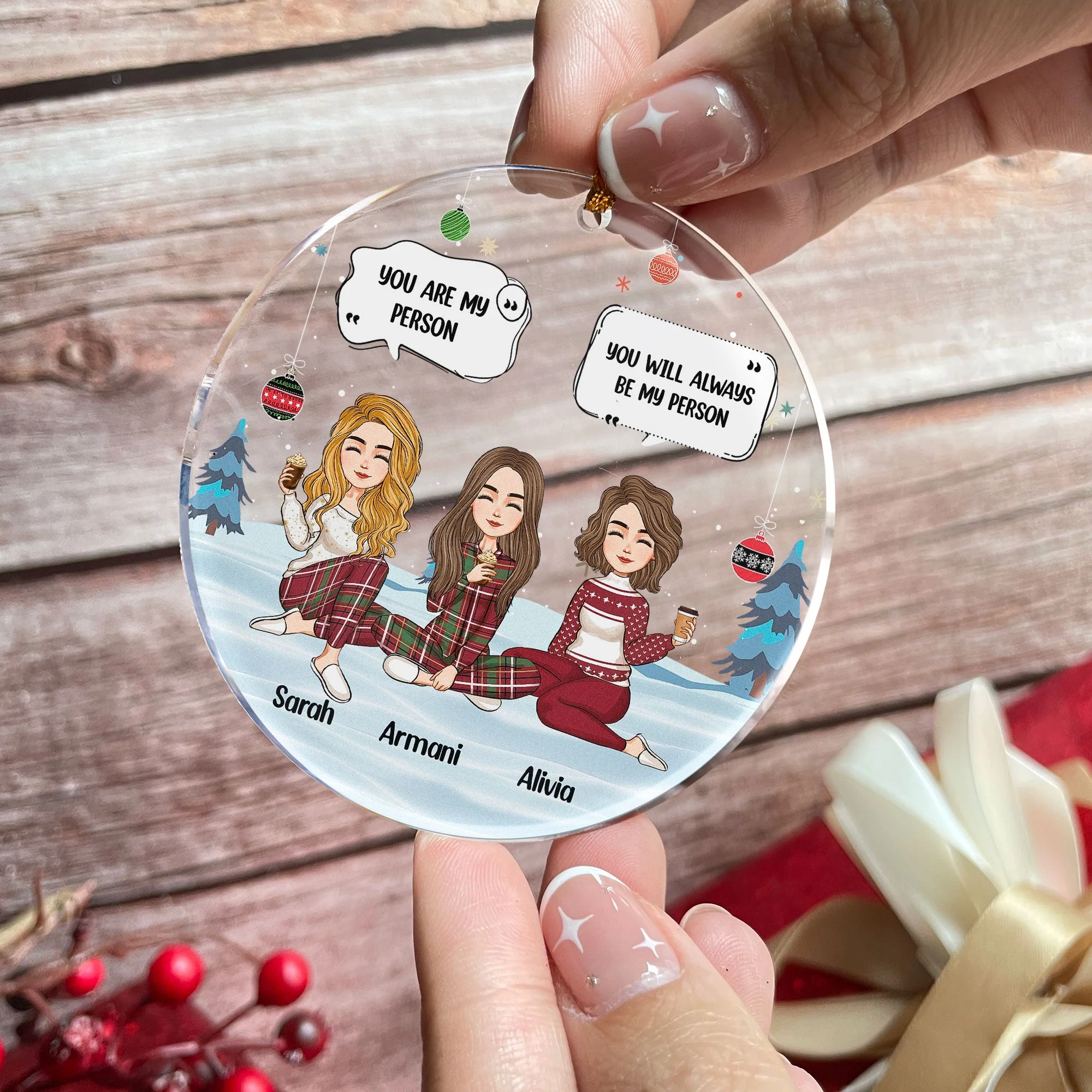 You Are My Person Besties - Personalized Circle Acrylic Ornament - Image 3