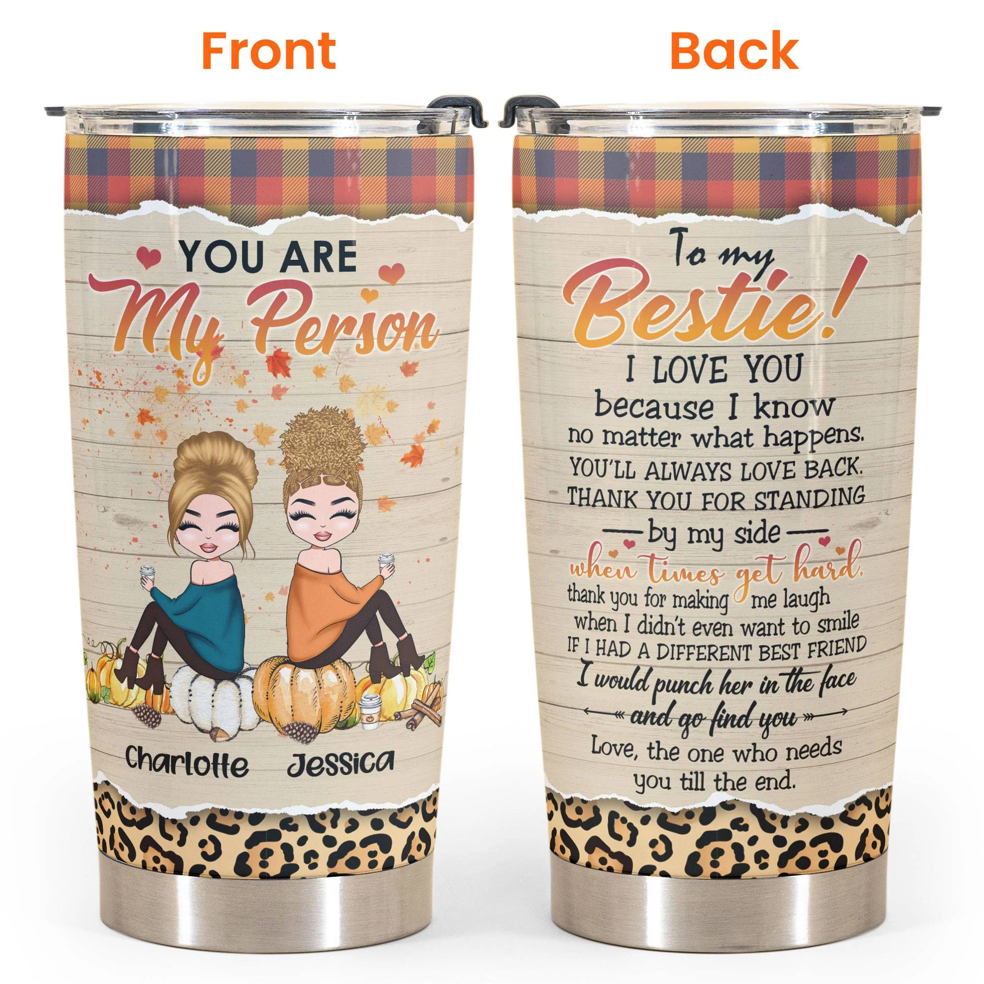 You Are My Person - Personalized Tumbler Cup - Fall Season Gift For Besties - Cartoon Autumn Friends - Image 3