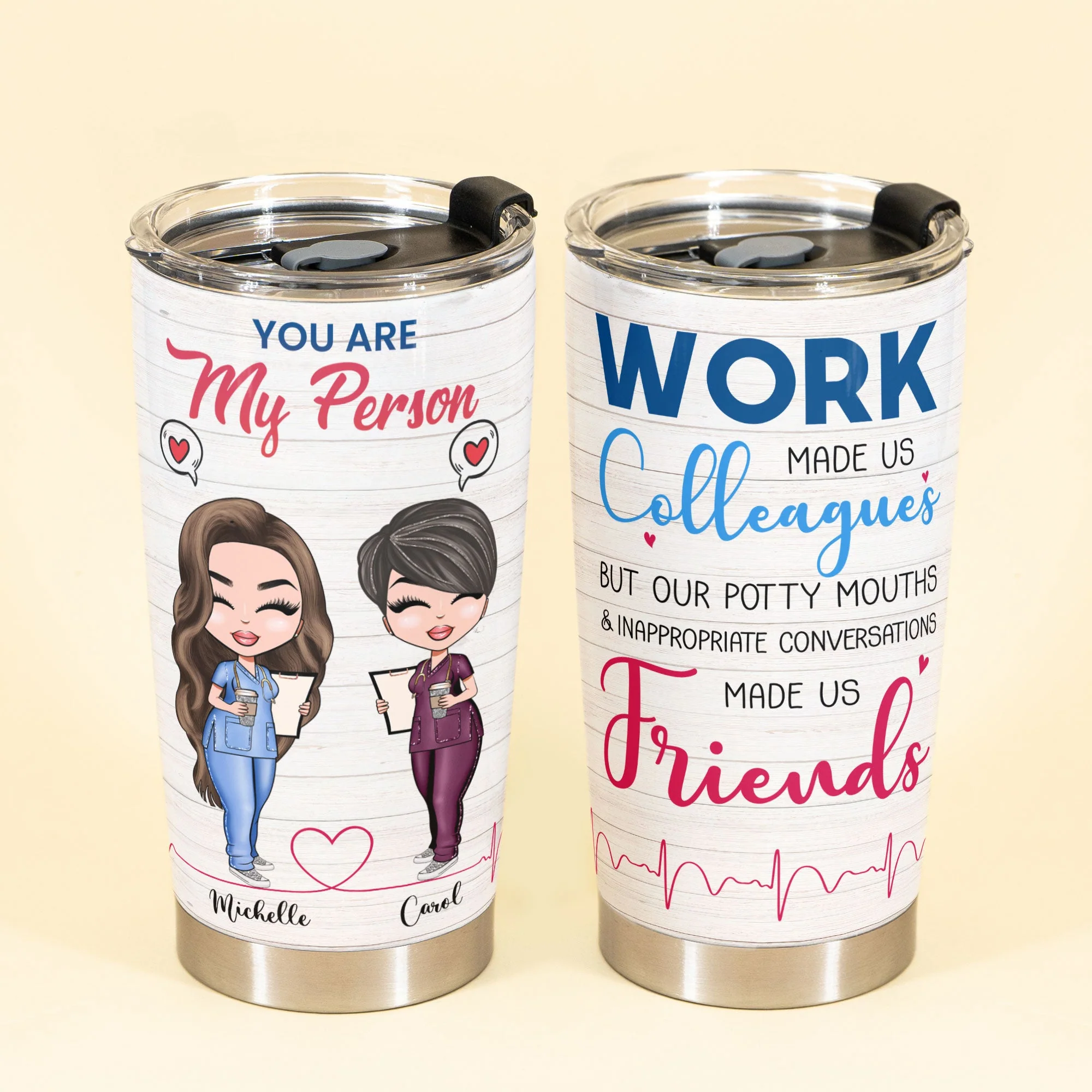 You Are My Person - Personalized Tumbler Cup - Gift For Best Friends - Cartoon Nurse - Image 2