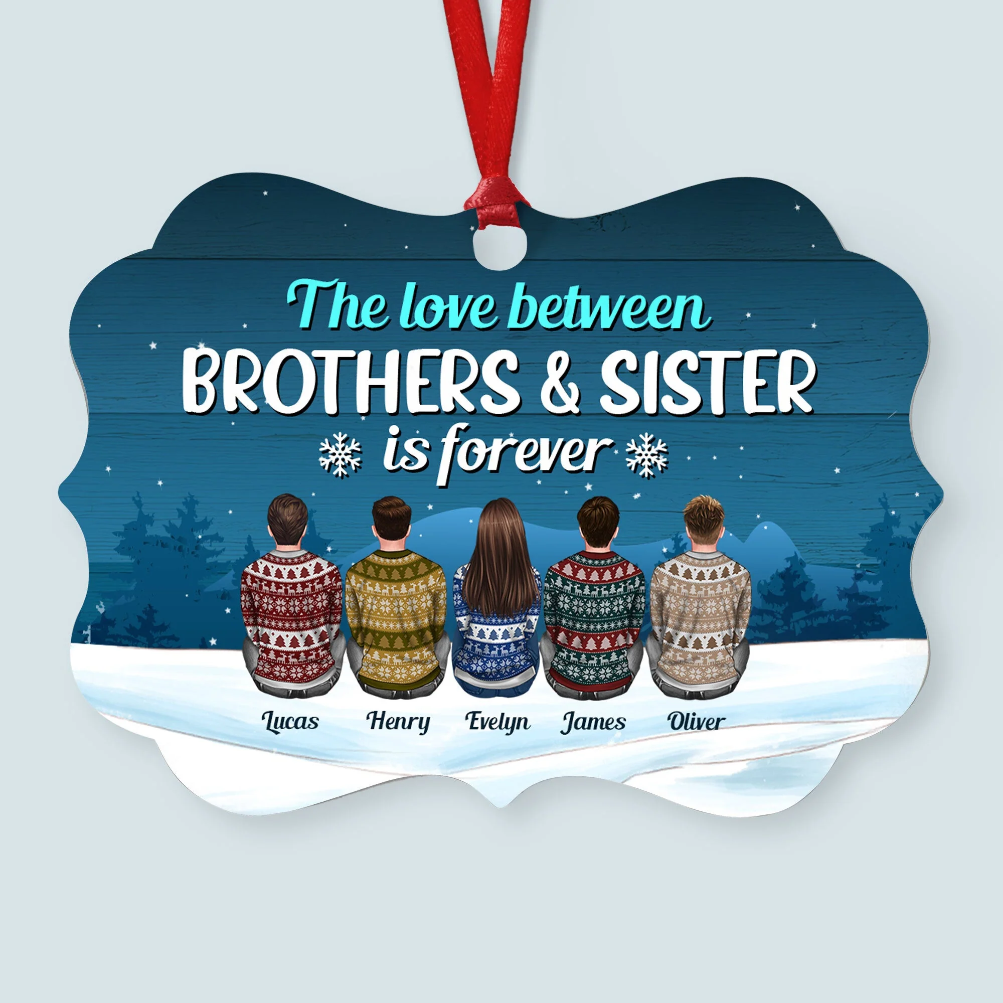 Life Is Better With Brothers & Sisters - Personalized Aluminum/Wooden Ornament - Ugly Christmas Sweater Sitting - Image 2