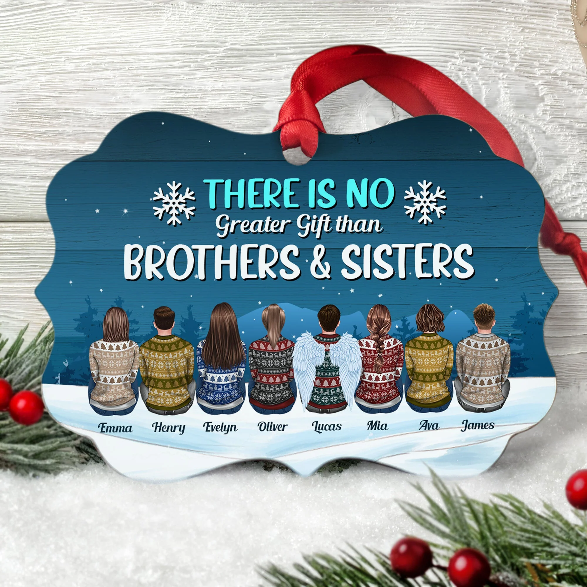 Life Is Better With Brothers & Sisters - Personalized Aluminum/Wooden Ornament - Ugly Christmas Sweater Sitting - Image 3