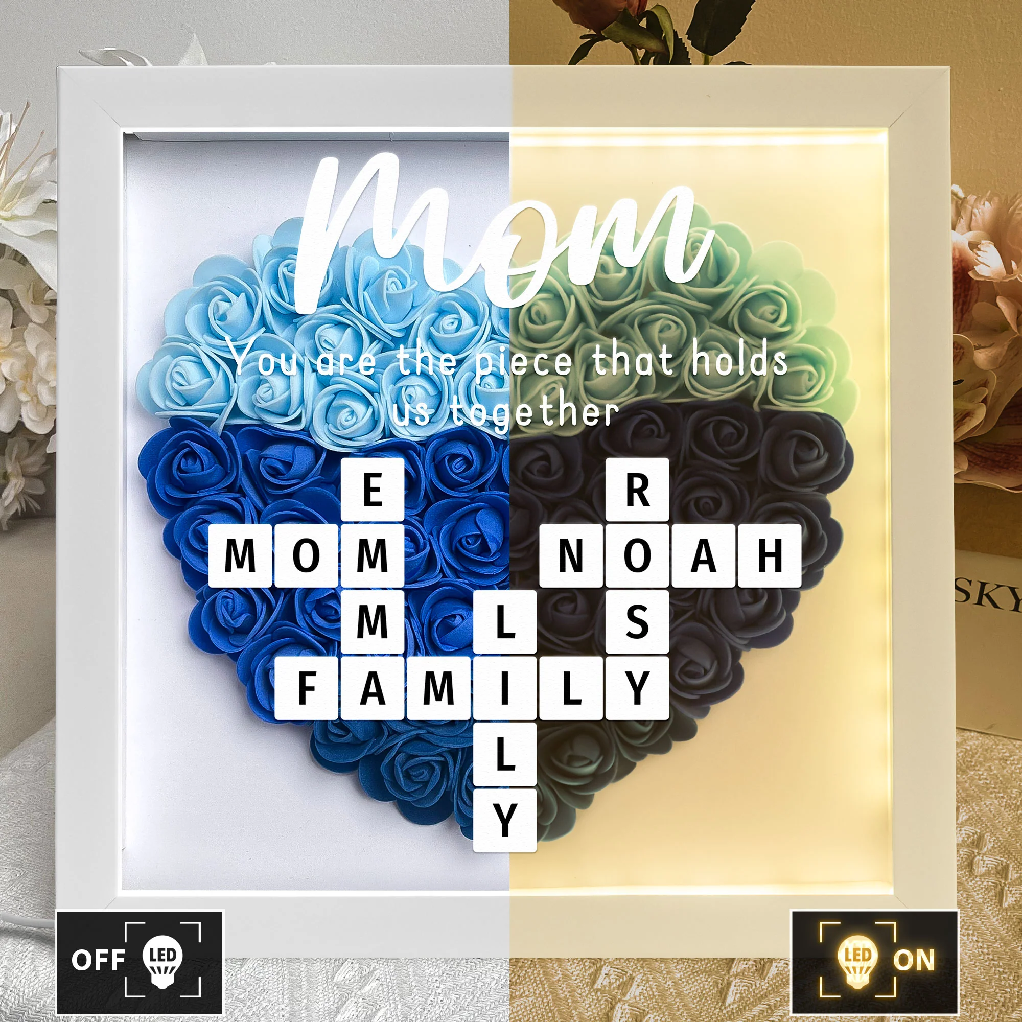You Are The Piece That Holds Us Together - Personalized Flower Shadow Box With LED Light - Image 3