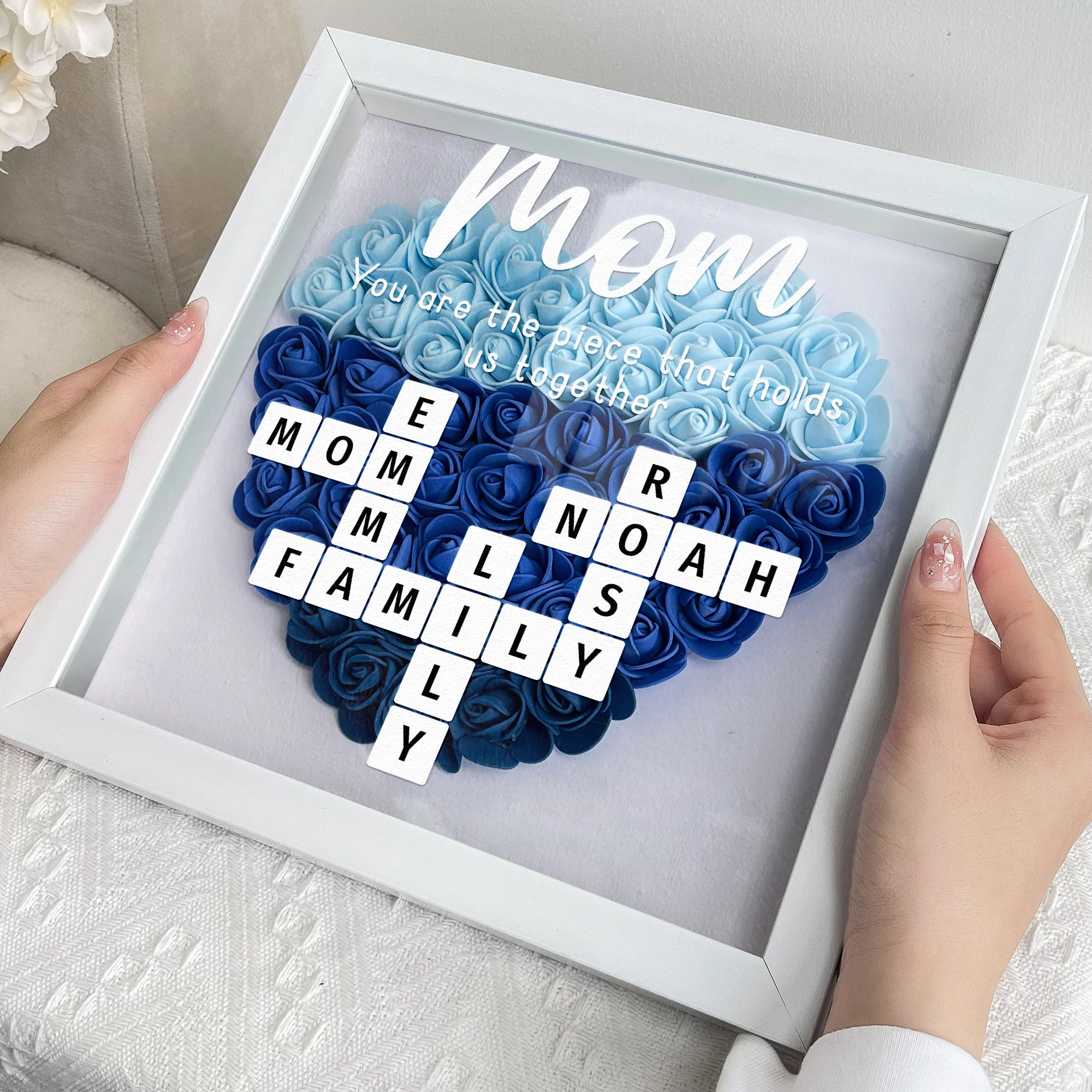 You Are The Piece That Holds Us Together - Personalized Flower Shadow Box With LED Light - Image 4
