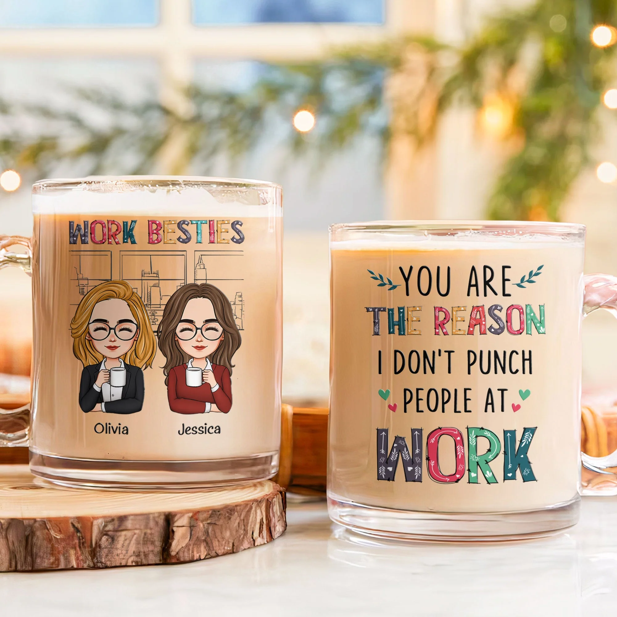 You Are The Reason I Don't Punch People At Work - Personalized Glass Mug - Image 2