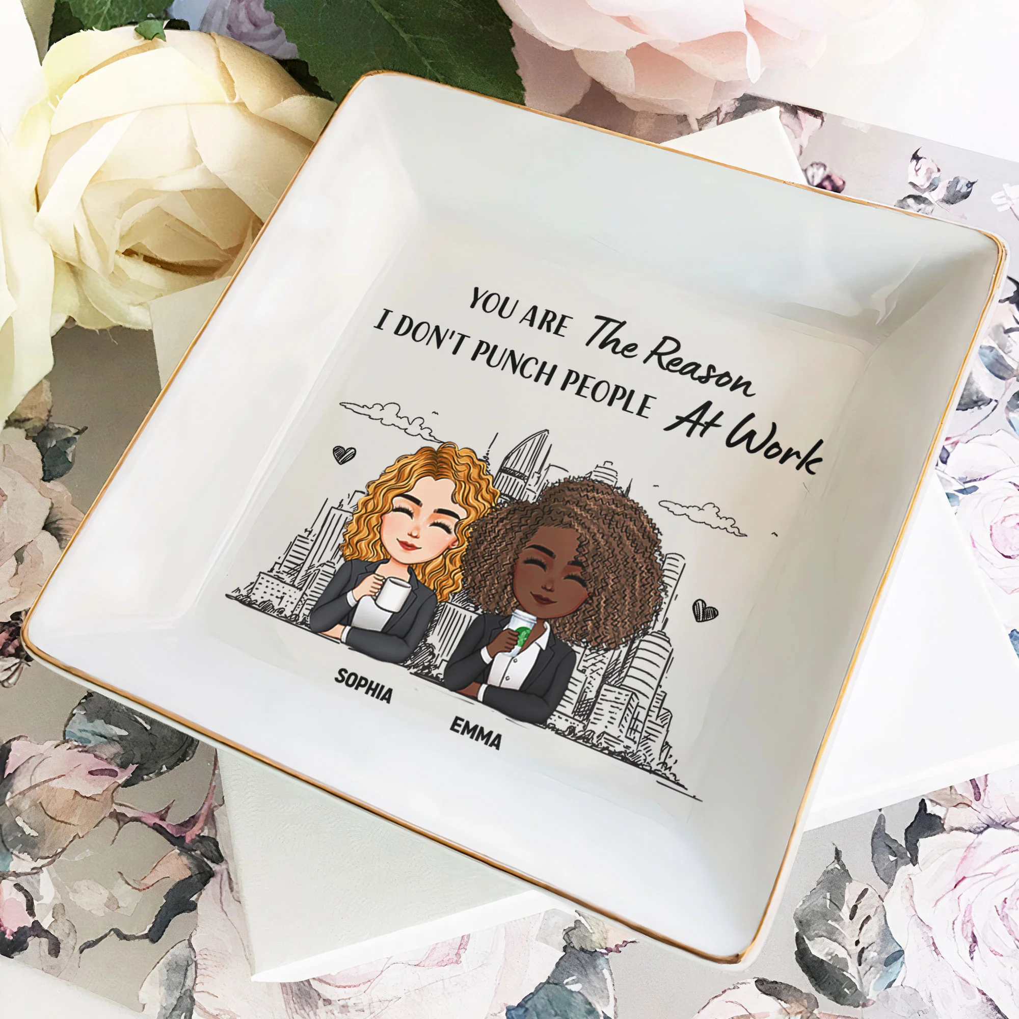 You Are The Reason I Don't Punch People At Work - Personalized Jewelry Dish - Image 2