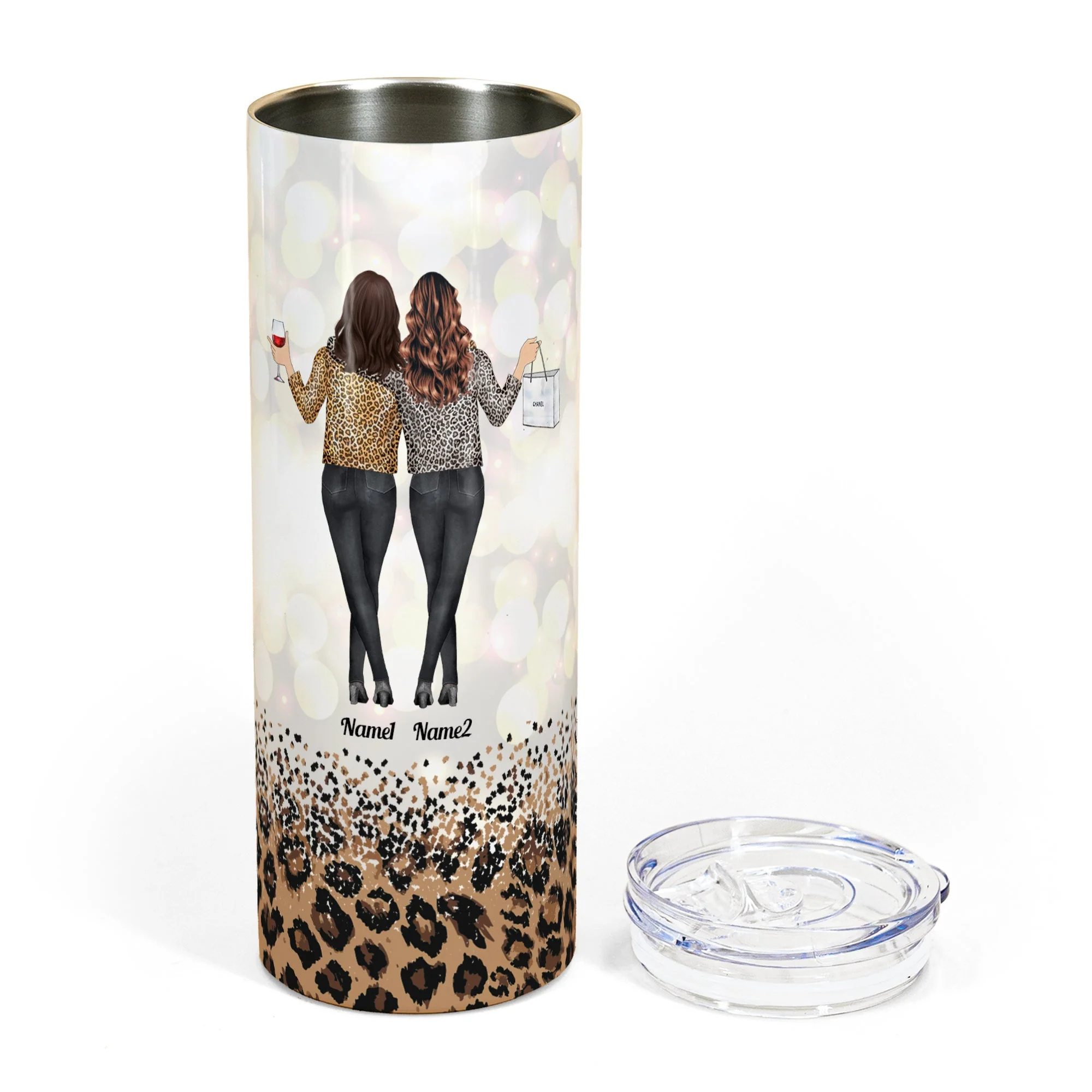 You Are The She To My Nanigans - Personalized Skinny Tumbler - Leopard Design, Leopard Jacket Girls - Image 4