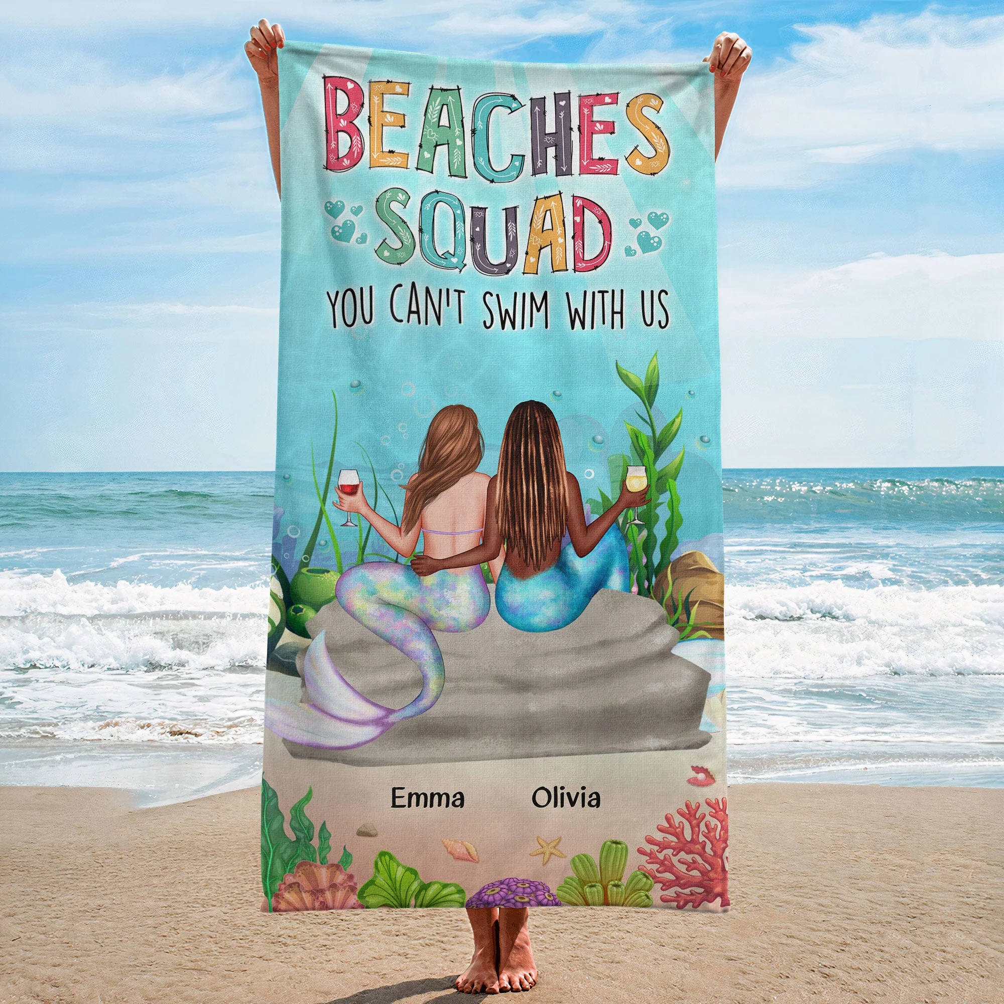 You Can't Swim With Us - Personalized Beach Towel - Image 8