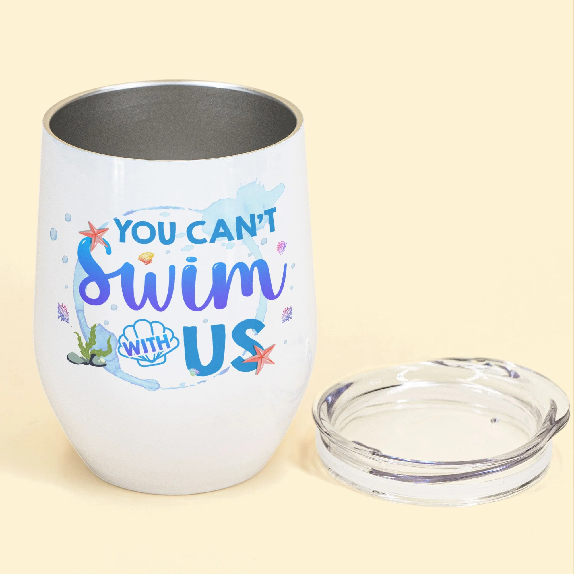 You Can't Swim With Us - Personalized Wine Tumbler - Birthday Gift For Merfriends, Mermaids, Wine Lovers, Beach Lovers, Partying  - Front Chibi Mermaid - Image 3