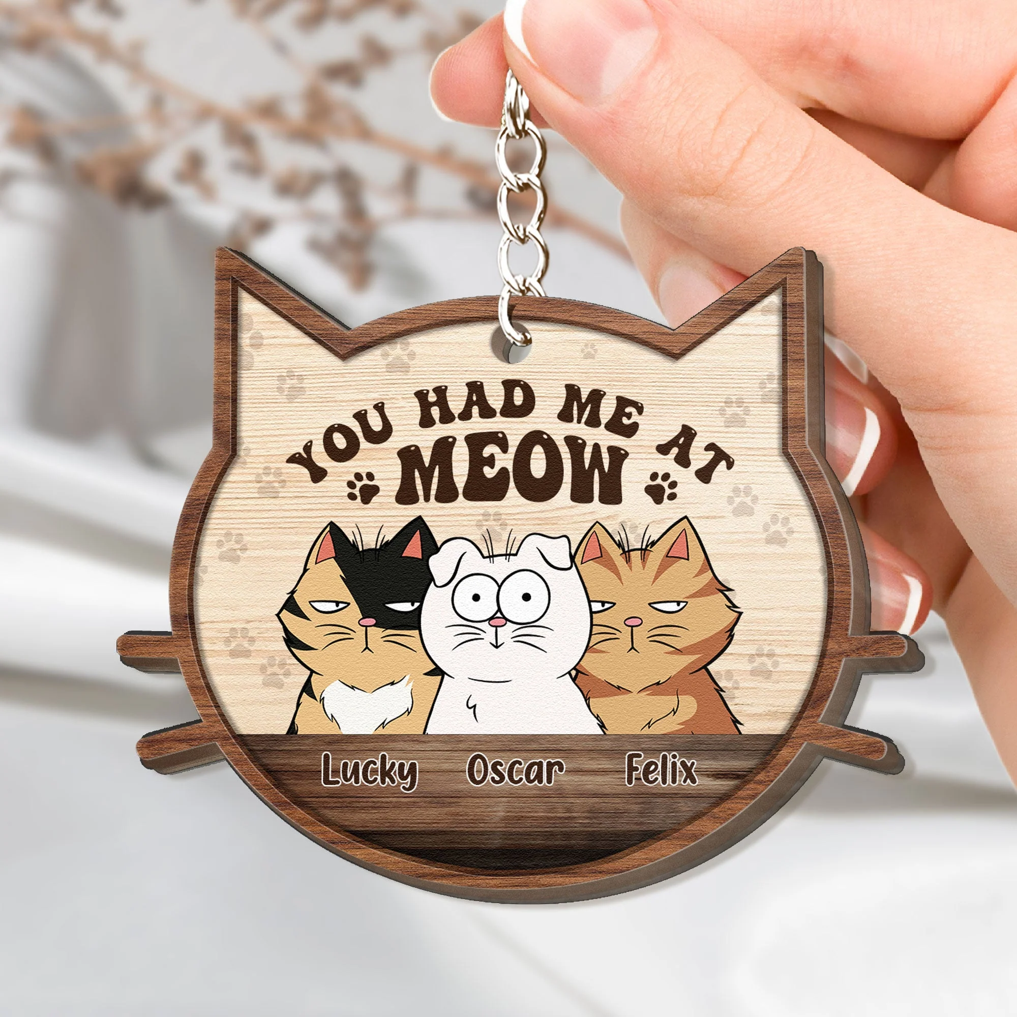 You Had Me At Meow - Personalized Wooden Keychain - Image 2