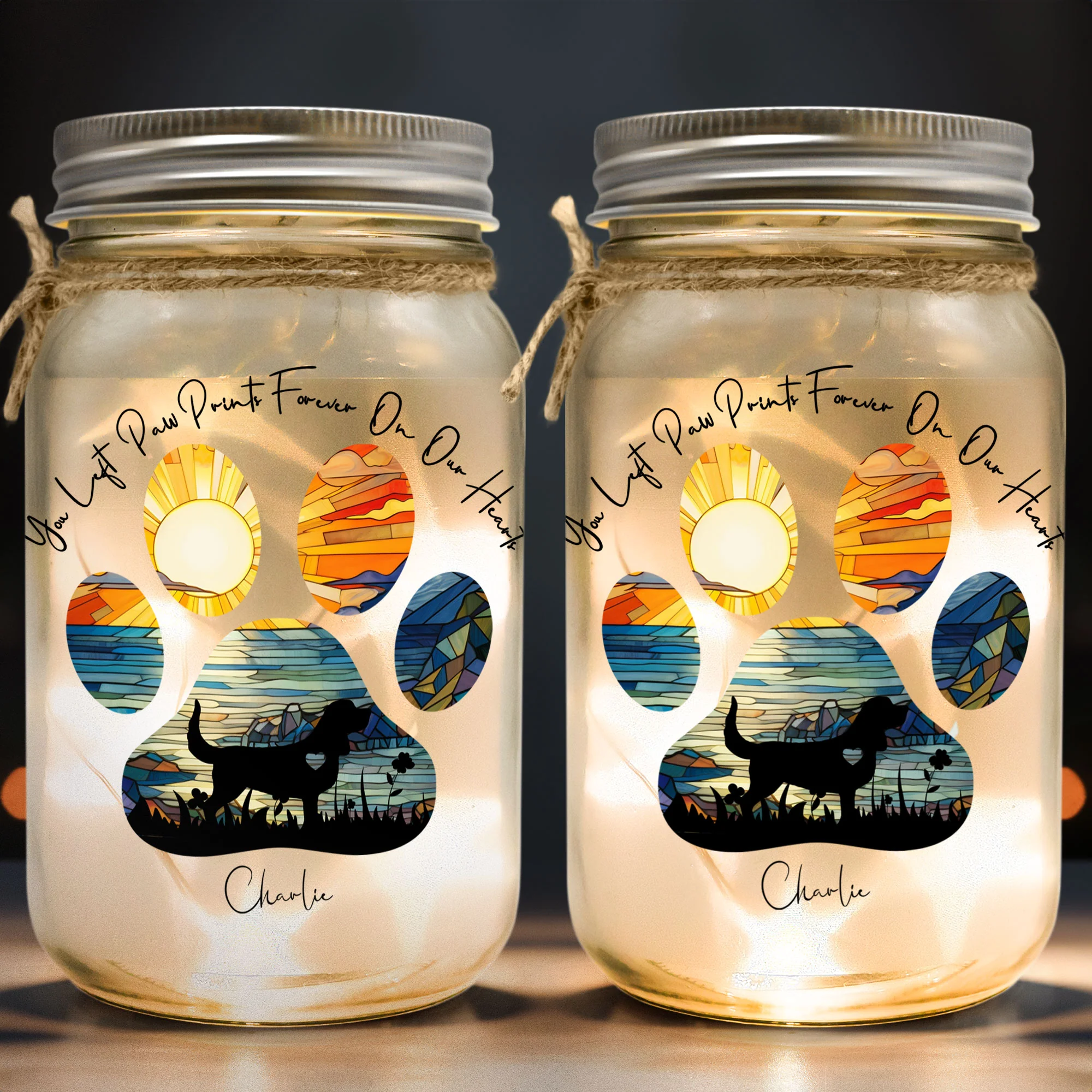 You Left Paw Prints Forever On My Heart - Personalized Mason Jar Light - Image 3