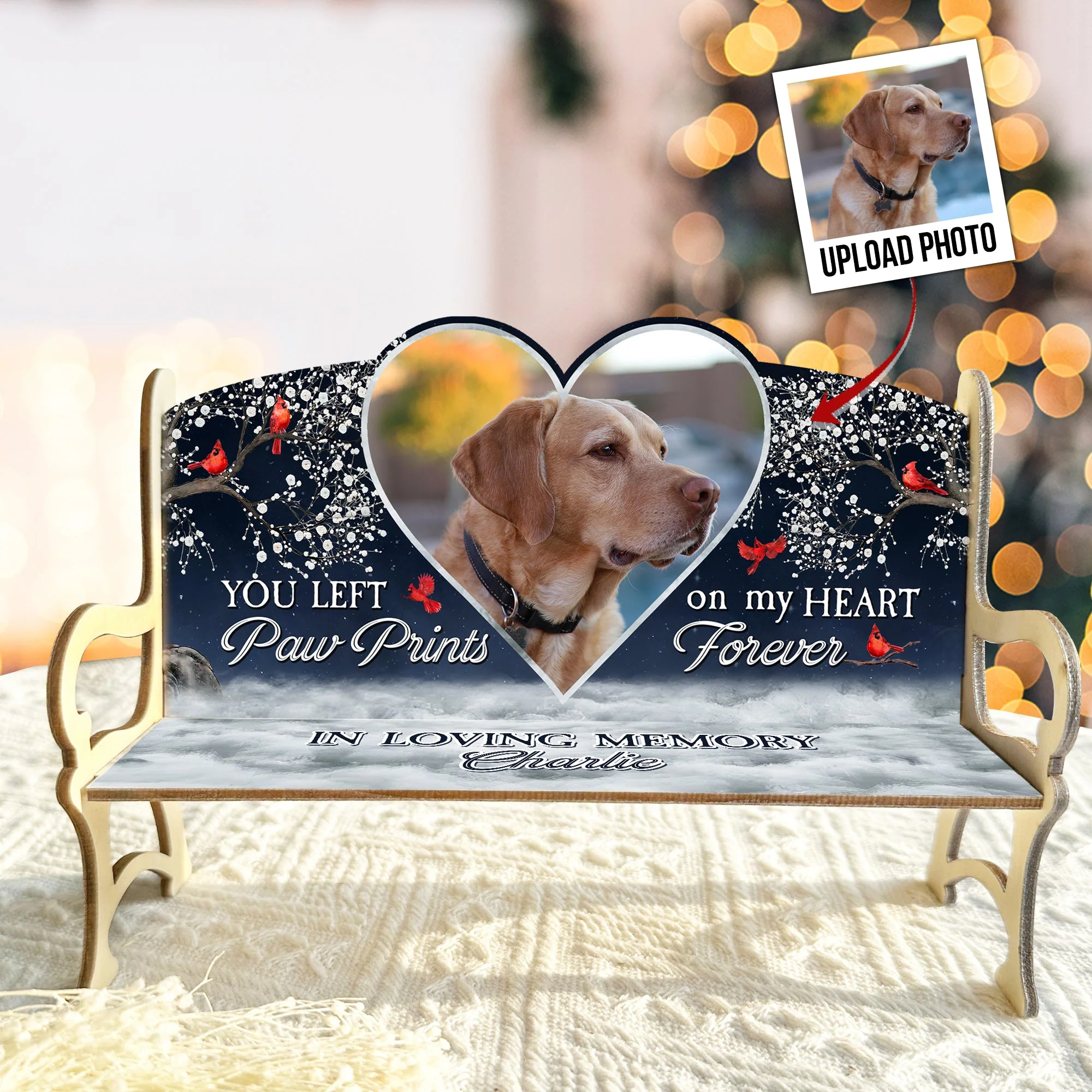 You Left Paw Prints On My Heart Forever - Personalized Photo Memorial Bench Keepsake - Image 4